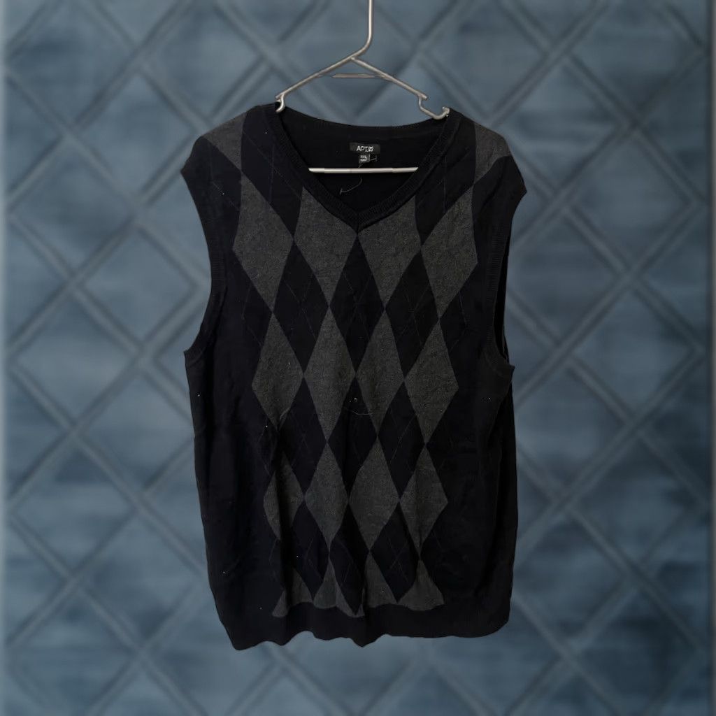 Apt. 9 APT. 9 Mens XXL Argyle Sweater Vest Black/Gray V Neck Cotton Vest Size US XXL / EU 58 / 5 - 1 Thumbnail