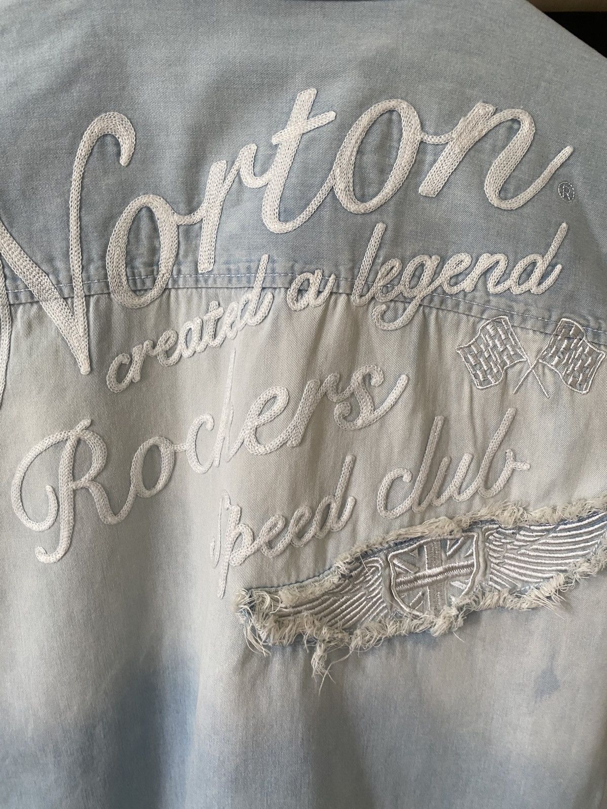 Hysteric Glamour × Japanese Brand Vintage Biker NORTON Pachwork DENIM BUTTON rare design Size US XL / EU 56 / 4 - 11 Thumbnail