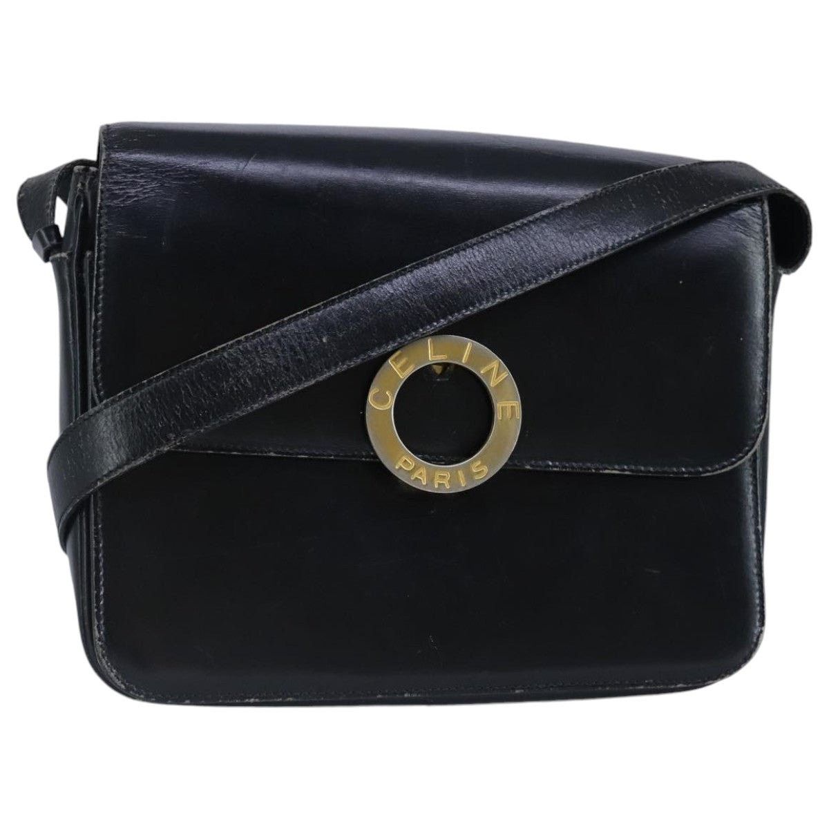 CELINE Shoulder Bag Leather Black Gold