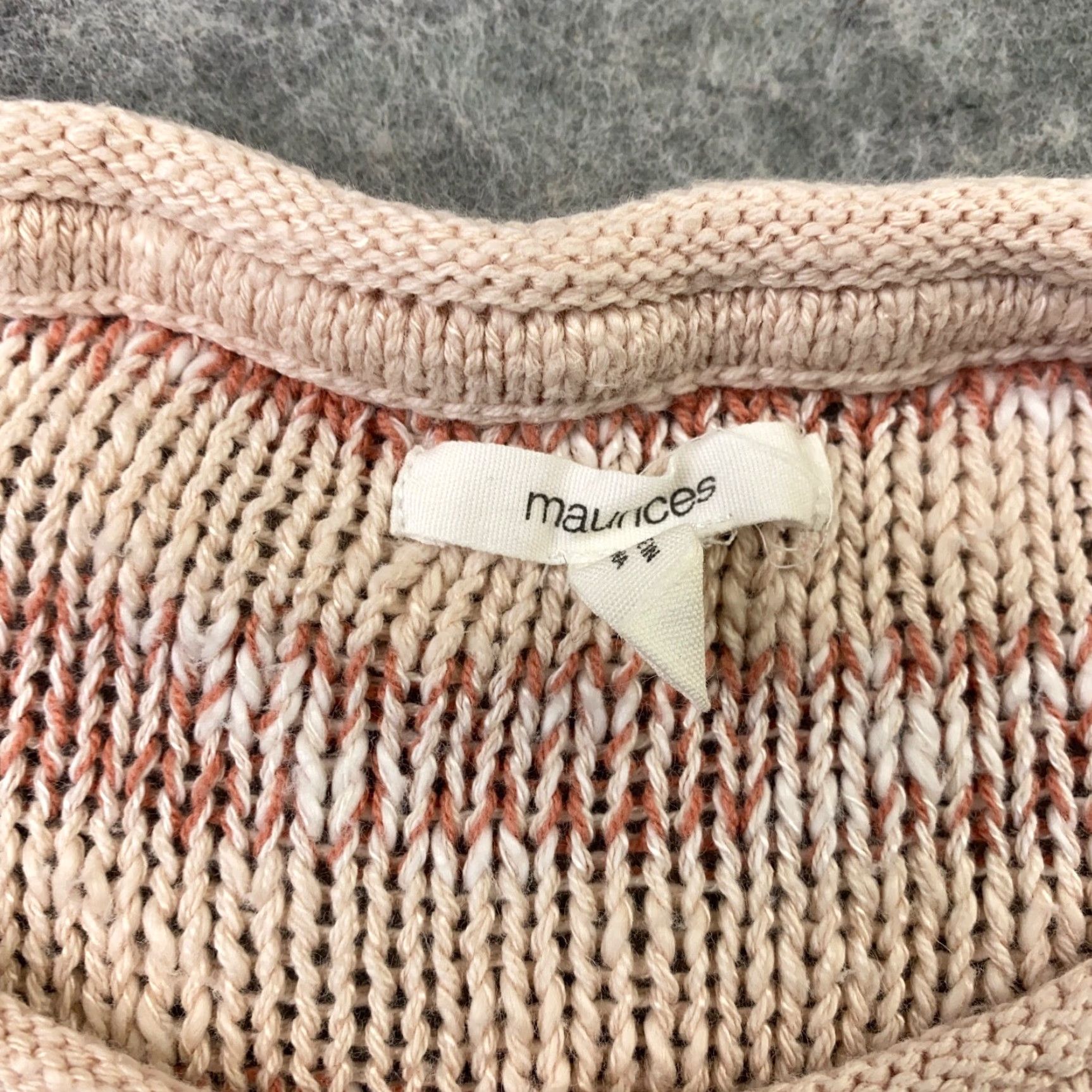 Vintage Maurices Sweater Adult XS Beige Knit Striped Henley Long Sleeve Fall Winter Spring Womens Size XS / US 0-2 / IT 36-38 - 4 Thumbnail