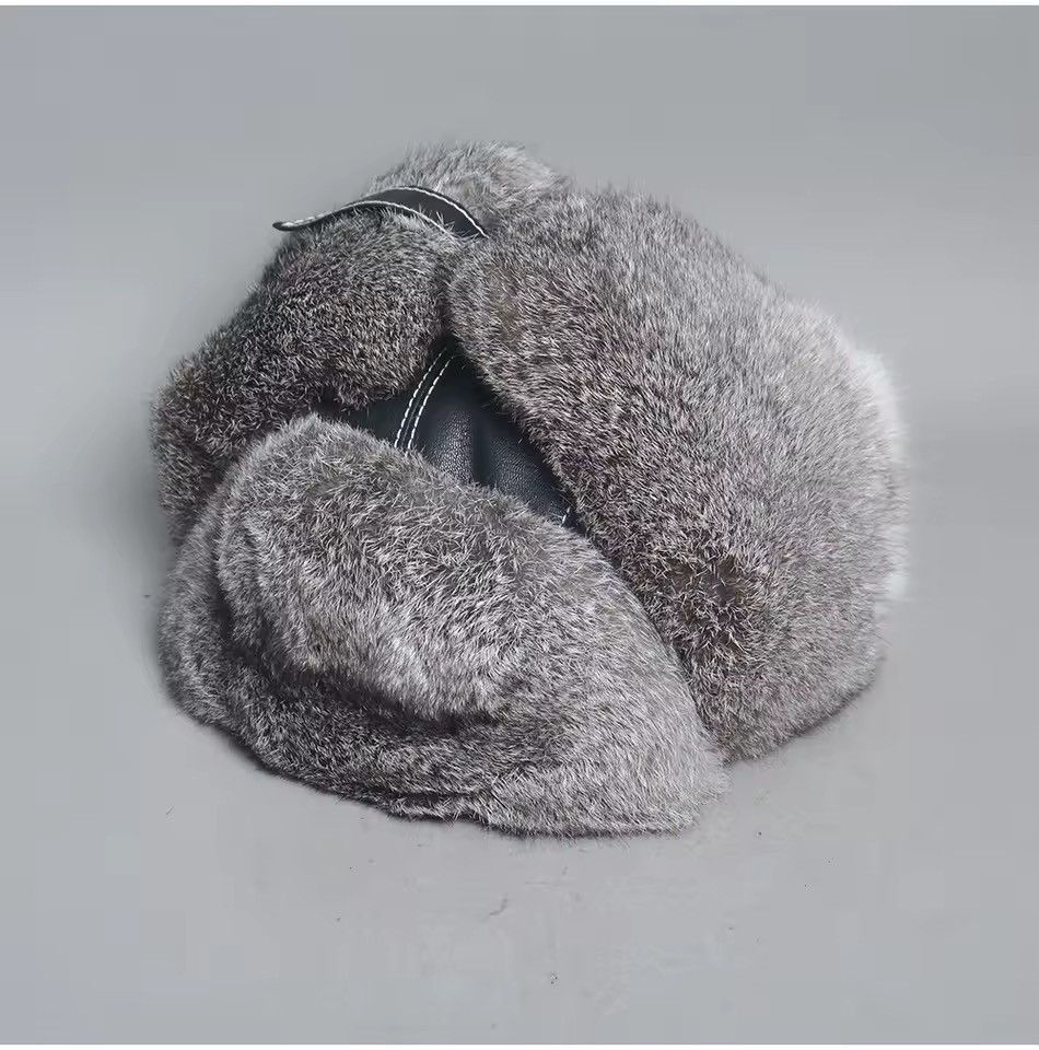 Genuine Leather Genuine Natural Rabbit Fur Leather Trapper Winter Hat Size ONE SIZE - 7 Thumbnail