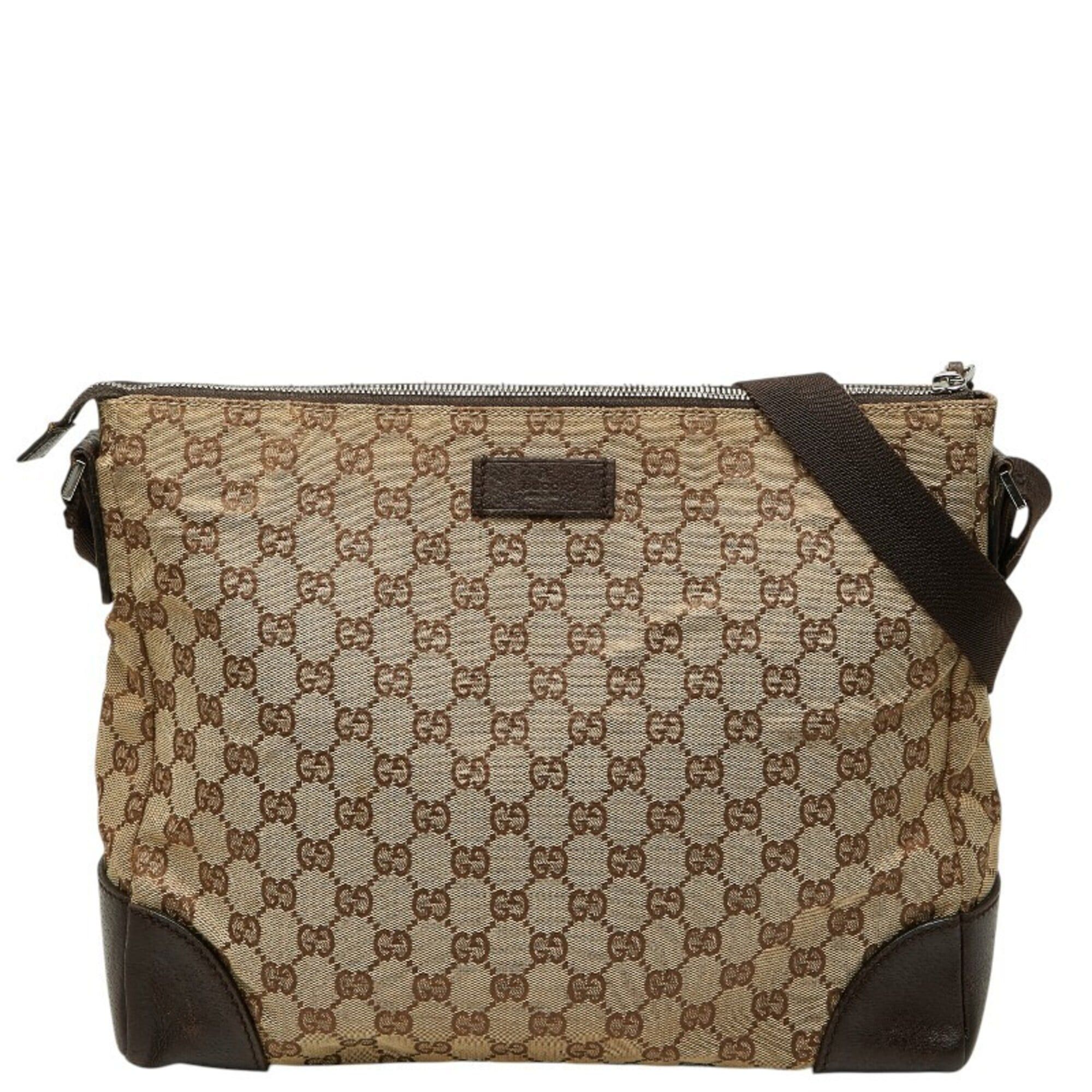 Gucci Gucci GG Canvas Crossbody Shoulder Bag 110054 Beige Brown Leather Women's GUCCI Size ONE SIZE - 1 Thumbnail