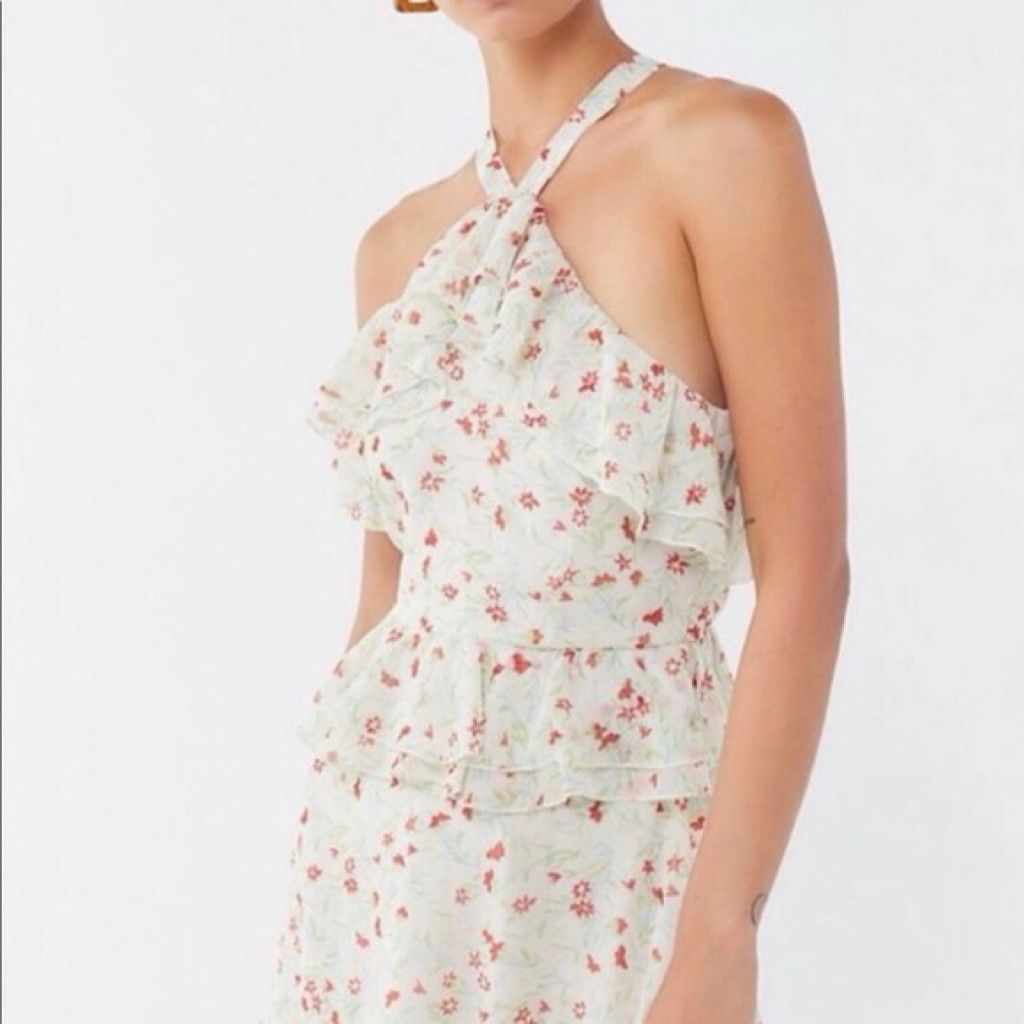 Urban Outfitters Floral Ruffle Halter Midi Dress Size S / US 4 / IT 40 - 2 Thumbnail