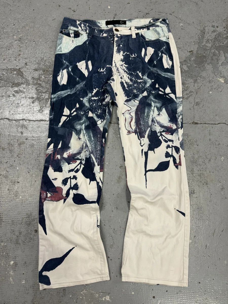 Just Cavalli 2000s Cavalli White Floral Spectrum Relaxed Straight Pants Size US 32 / EU 48 - 1 Thumbnail