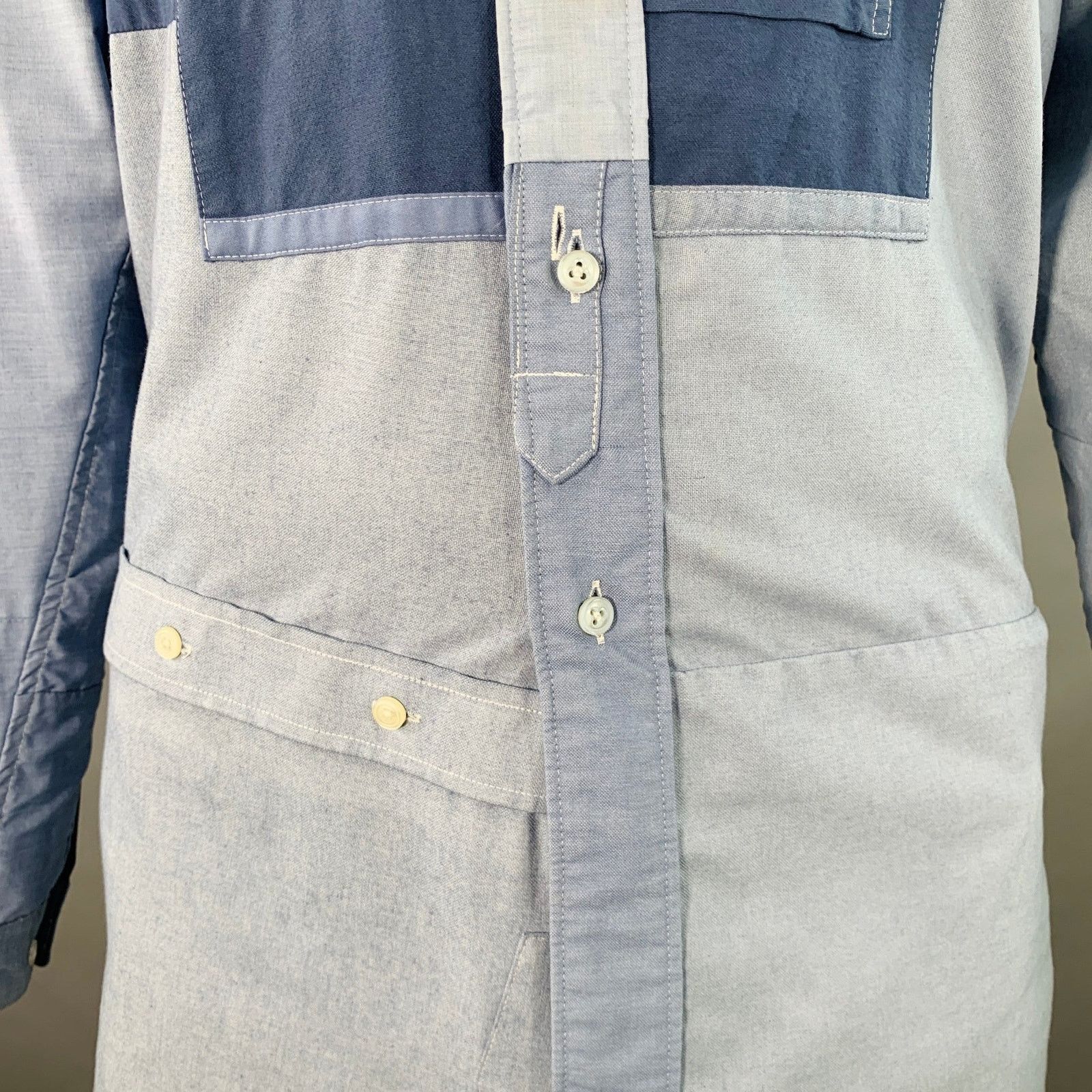 Needles Blue Light Blue Patchwork Deconstructed Cotton Long Sleeve Size US L / EU 52-54 / 3 - 2 Thumbnail