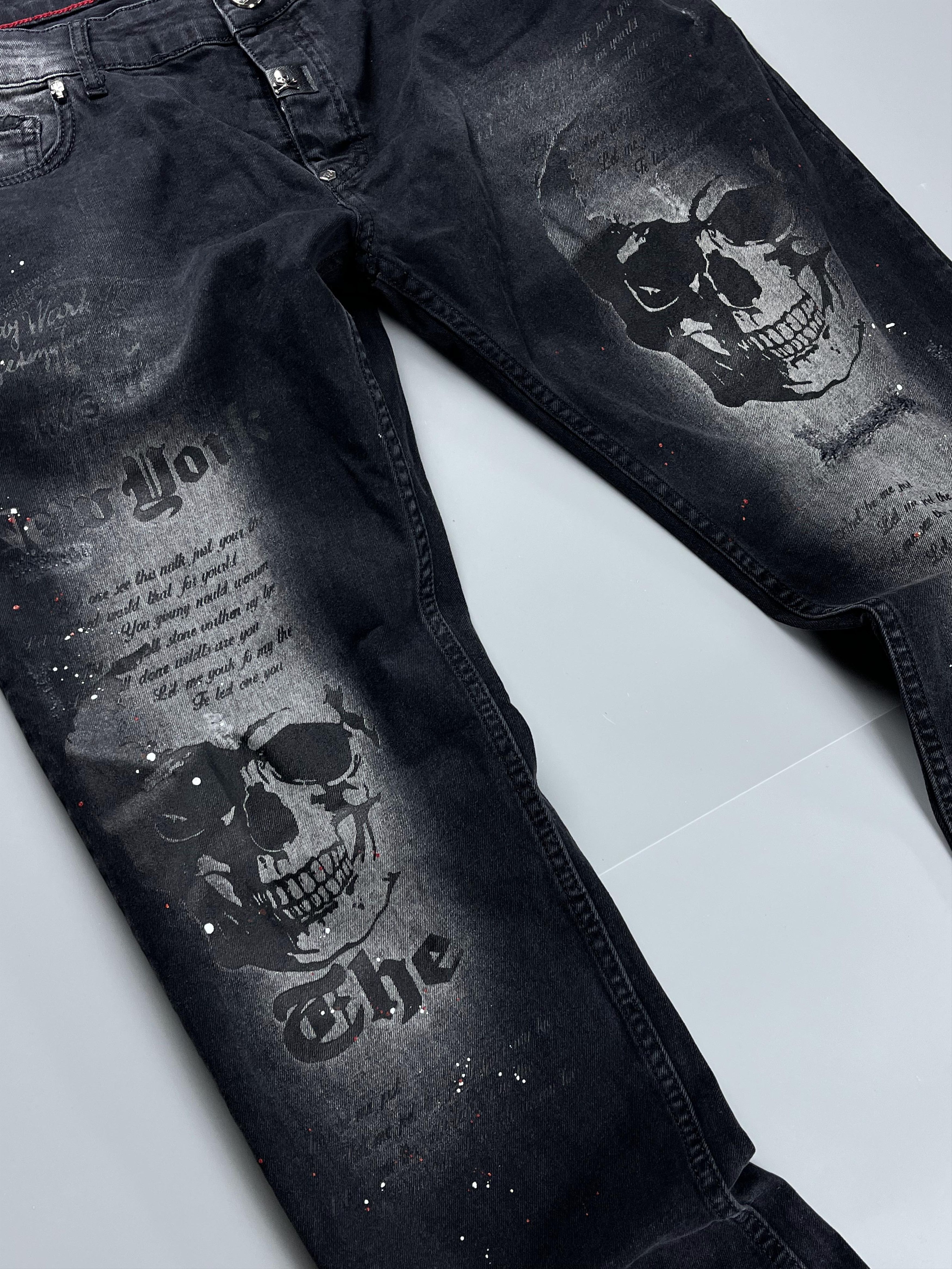 Jean × Philipp Plein × Vintage RARE Crazy SCULL PHILIPP PLEIN Vintage Jean Size US 32 / EU 48 - 2 Thumbnail