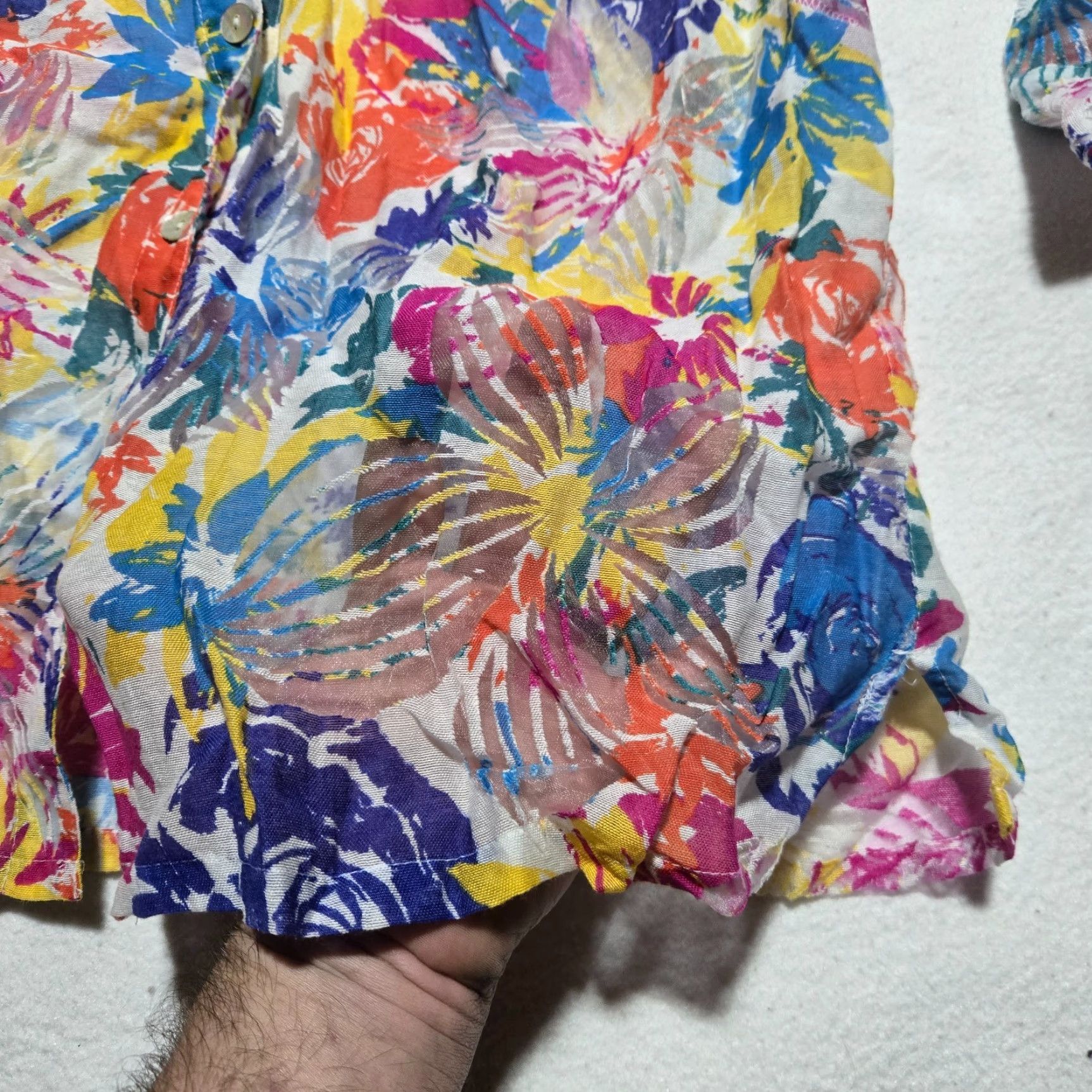 Vintage LARK LANE Shirt Button-Up Floral Sheer 3/4 Sleeve Adult Women 16W Yellow Floral 90s/Flower Theme Mens Womens Girls? Size XXL / US 16-18 / IT 52-54 - 4 Thumbnail