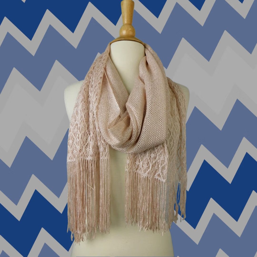 Betsey Johnson Betsey Johnson Blue Pink Metallic Crochet Fringe Wrap Scarf Shawl/Wrap Women Size ONE SIZE - 1 Thumbnail