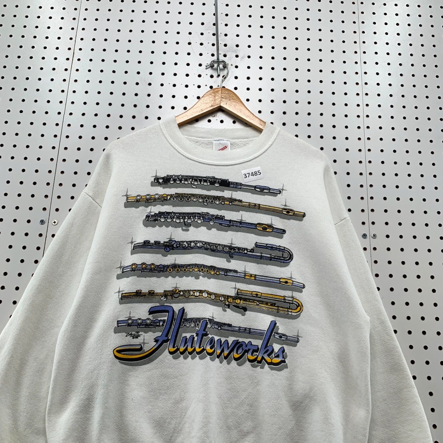 Jerzees VINTAGE 80s JERZEES Flute Graphic Crewneck Sweatshirt Men Large White Music Fleece Pullover Size US L / EU 52-54 / 3 - 5 Thumbnail