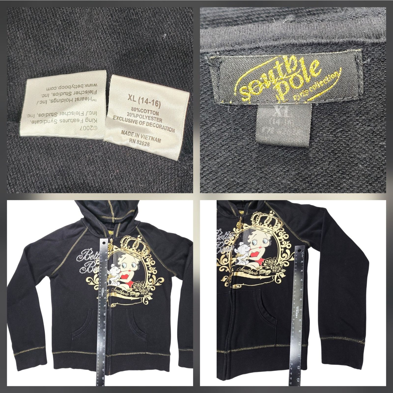 Southpole Betty Boop Jacket Southpole XL 14 16 Black Gold Hoodie Y2K Size XL / US 12-14 / IT 48-50 - 3 Thumbnail