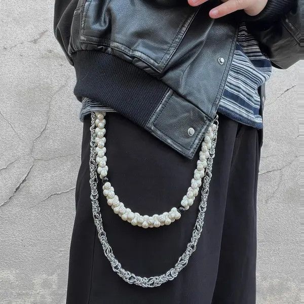 Jewelry Double Layered Steel Gemstone White Turquoise Wallet Chain Size ONE SIZE - 1 Thumbnail