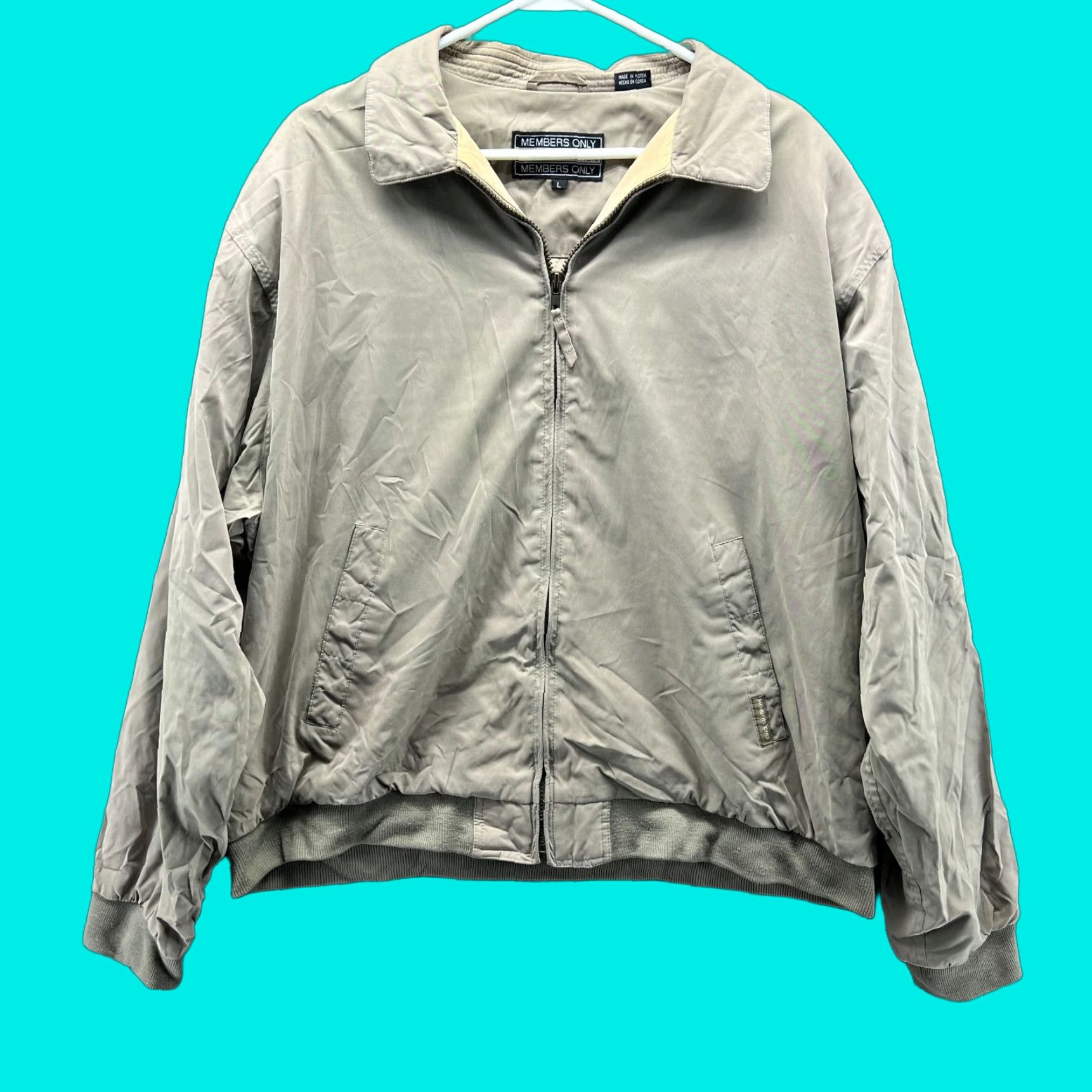Members Only VINTAGE Members Only Bomber Jacket Men Large Khaki Full Zip Beige Polyester 90s Size US L / EU 52-54 / 3 - 1 Thumbnail