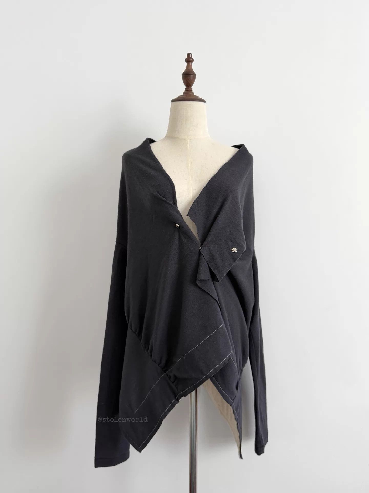 Y's Y's Asymmetric 2-Way Wool Coats Dark Gray Size ONE SIZE - 1 Thumbnail