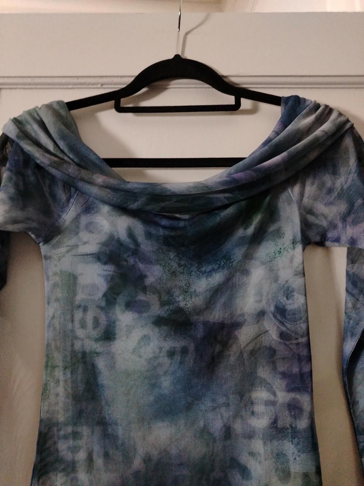 Urban Outfitters Urban Outfitters blue green abstract mesh off shoulder top Size M / US 6-8 / IT 42-44 - 6 Thumbnail