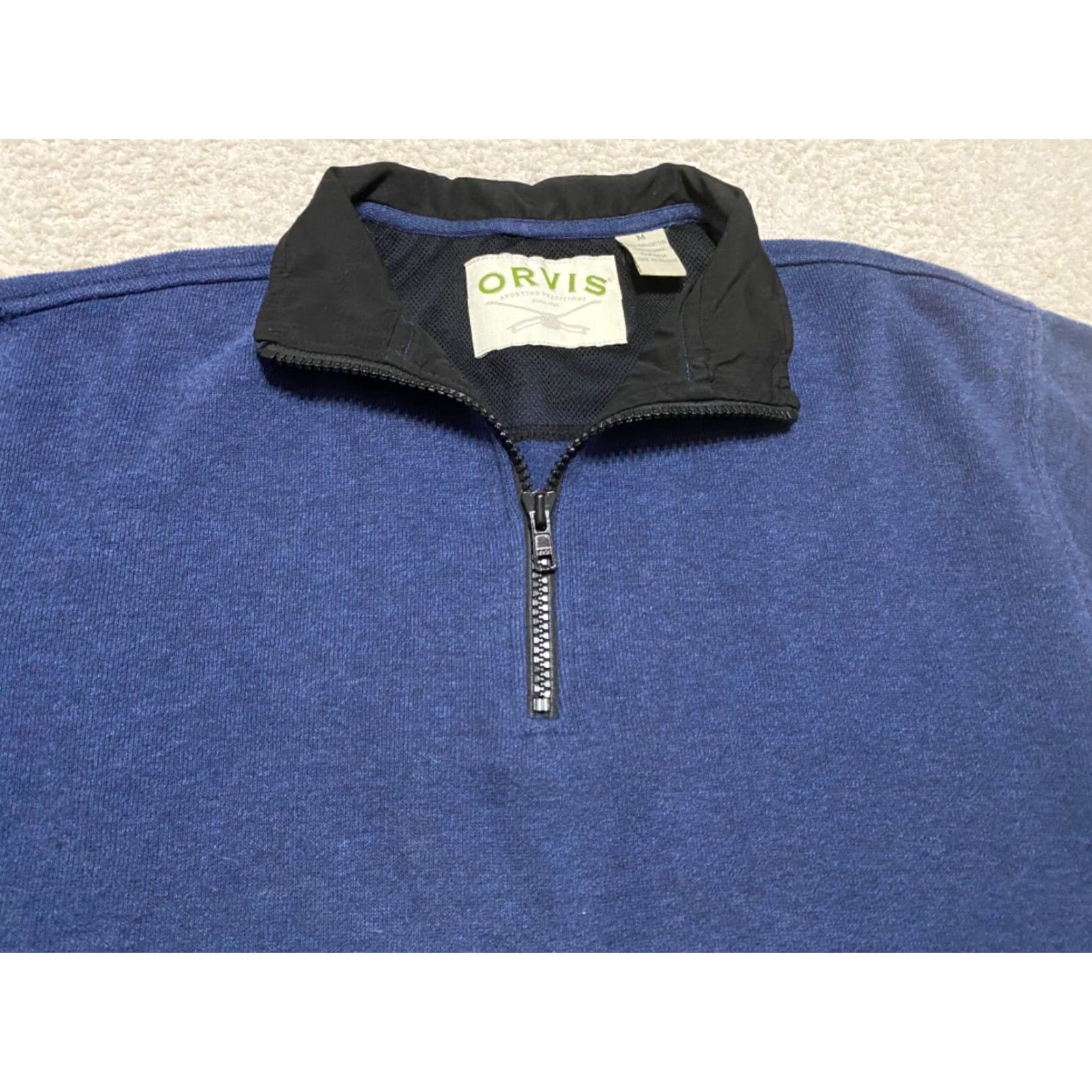 Orvis Orvis Mens Sweater Pullover 1/4 Zip Long Sleeve 100% Cotton Solid Blue M/Regular Men's Knit Mock Neck Size US M / EU 48-50 / 2 - 3 Thumbnail