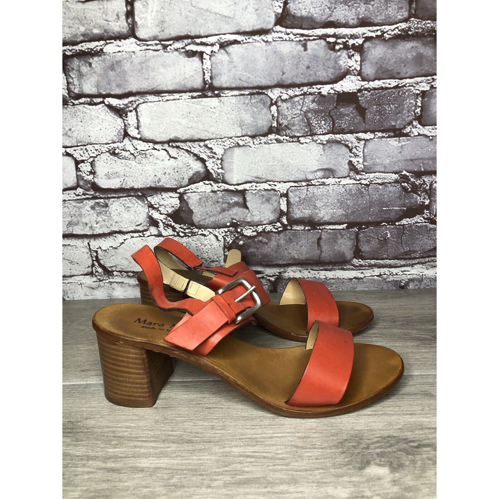 Other Mara Mei Orange Leather Ankle Strap Stacked Heeled Sandals W Size US 8 / IT 38 - 21 Thumbnail