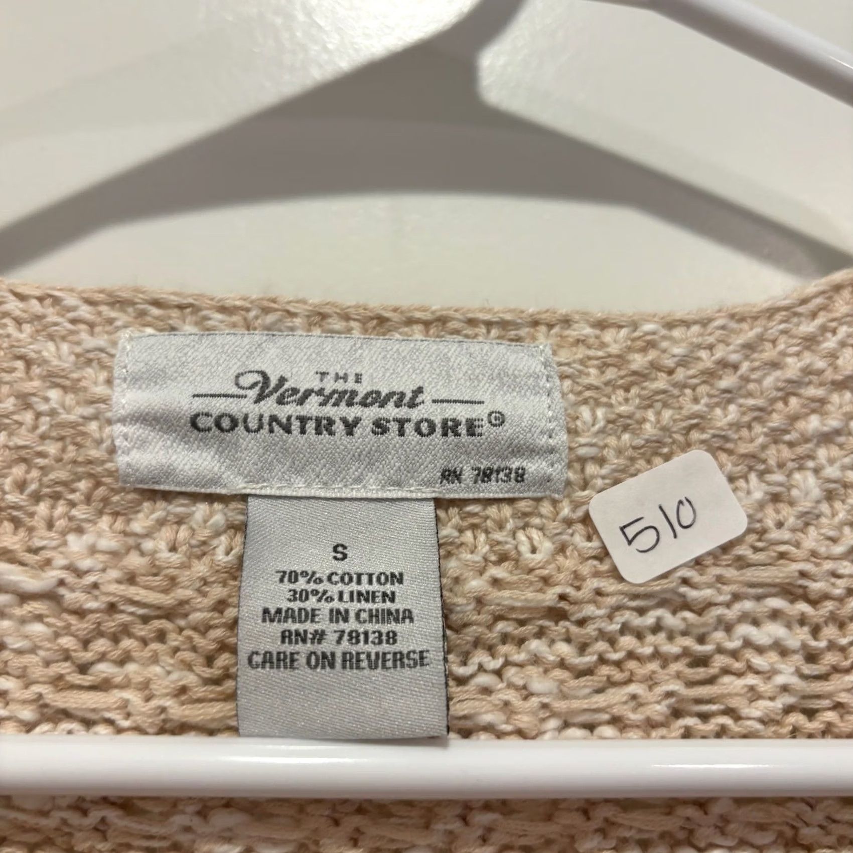 Vintage Vermont Country Store Sweater Cardigan Tan Cream Small Cotton Linen Cable Knit Size S / US 4 / IT 40 - 2 Thumbnail