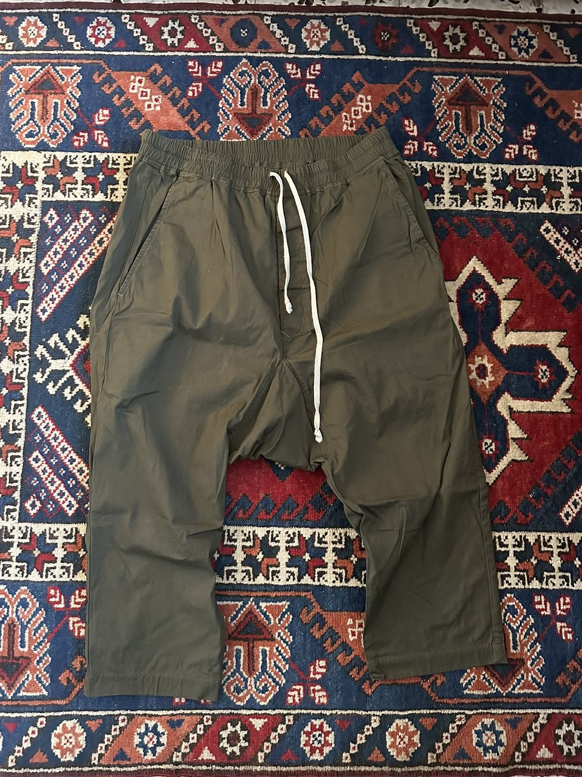 Image of Rick Owens Strobe Cropped Pants in Green, Men's (Size 34)