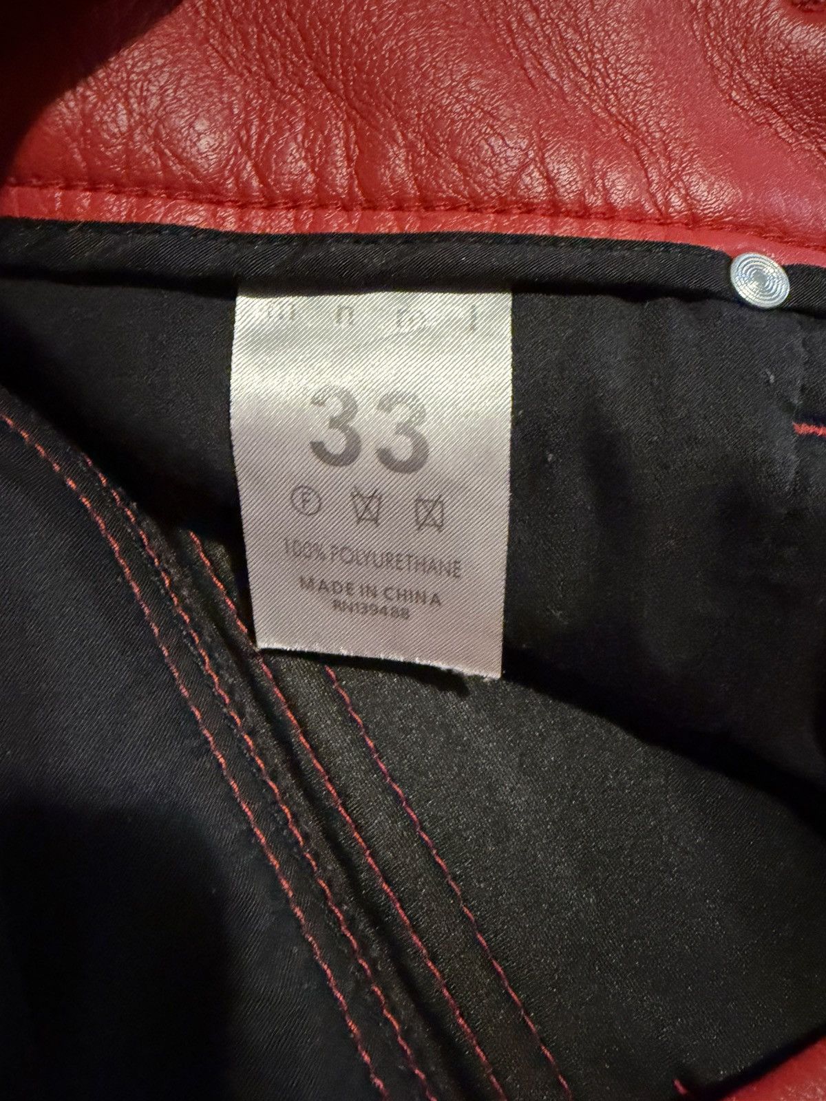 MNML Red Faux Leather Slim-Fit Cargo Pants Size US 33 - 2 Thumbnail