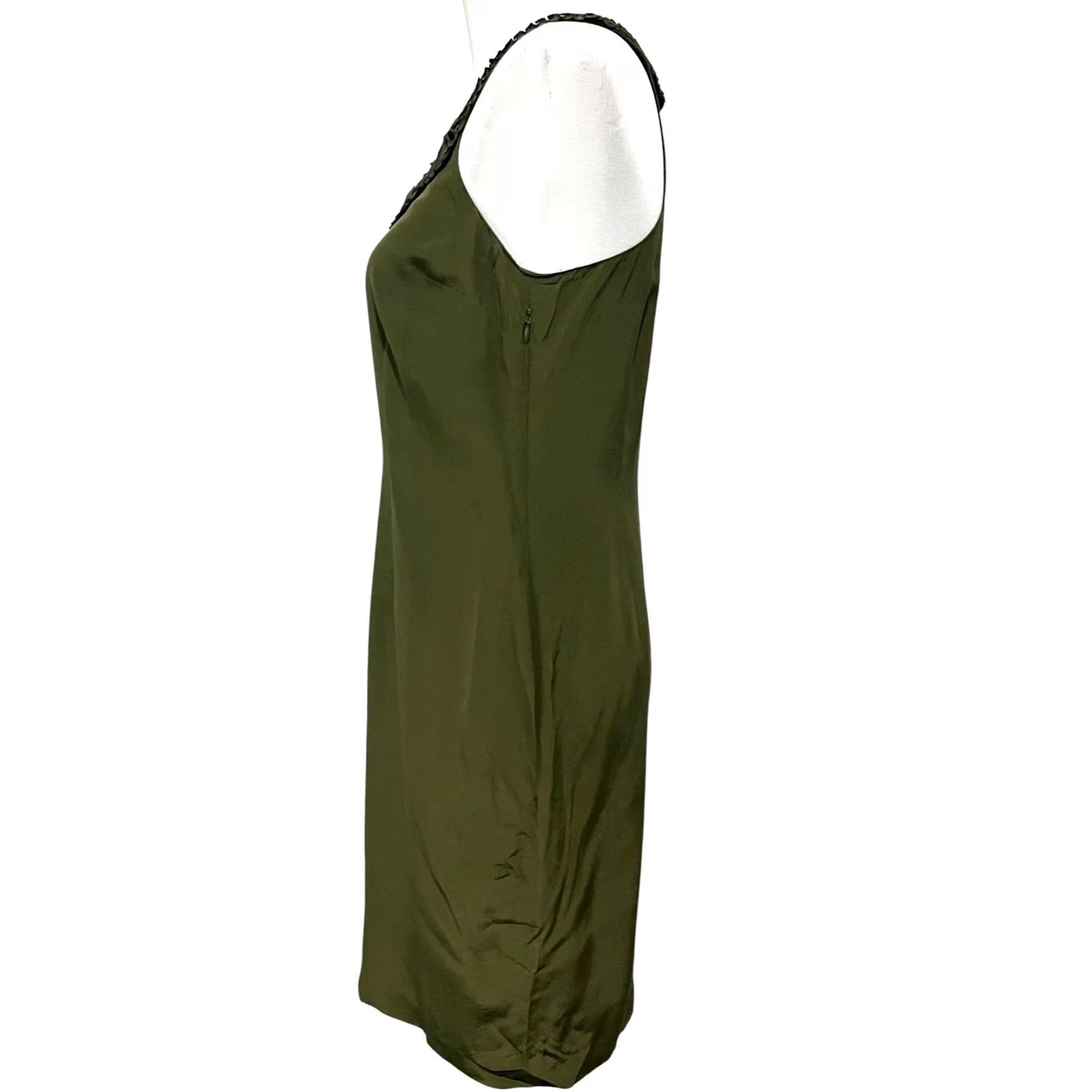 Vintage Cynthia Steffe Silk Dress Sleeveless Beaded Neckline Pockets Size 4 Womens Short 100% Silk Burgundy/Green Solid Party Cocktail Sheath Tank Dress Size S / US 4 / IT 40 - 5 Thumbnail