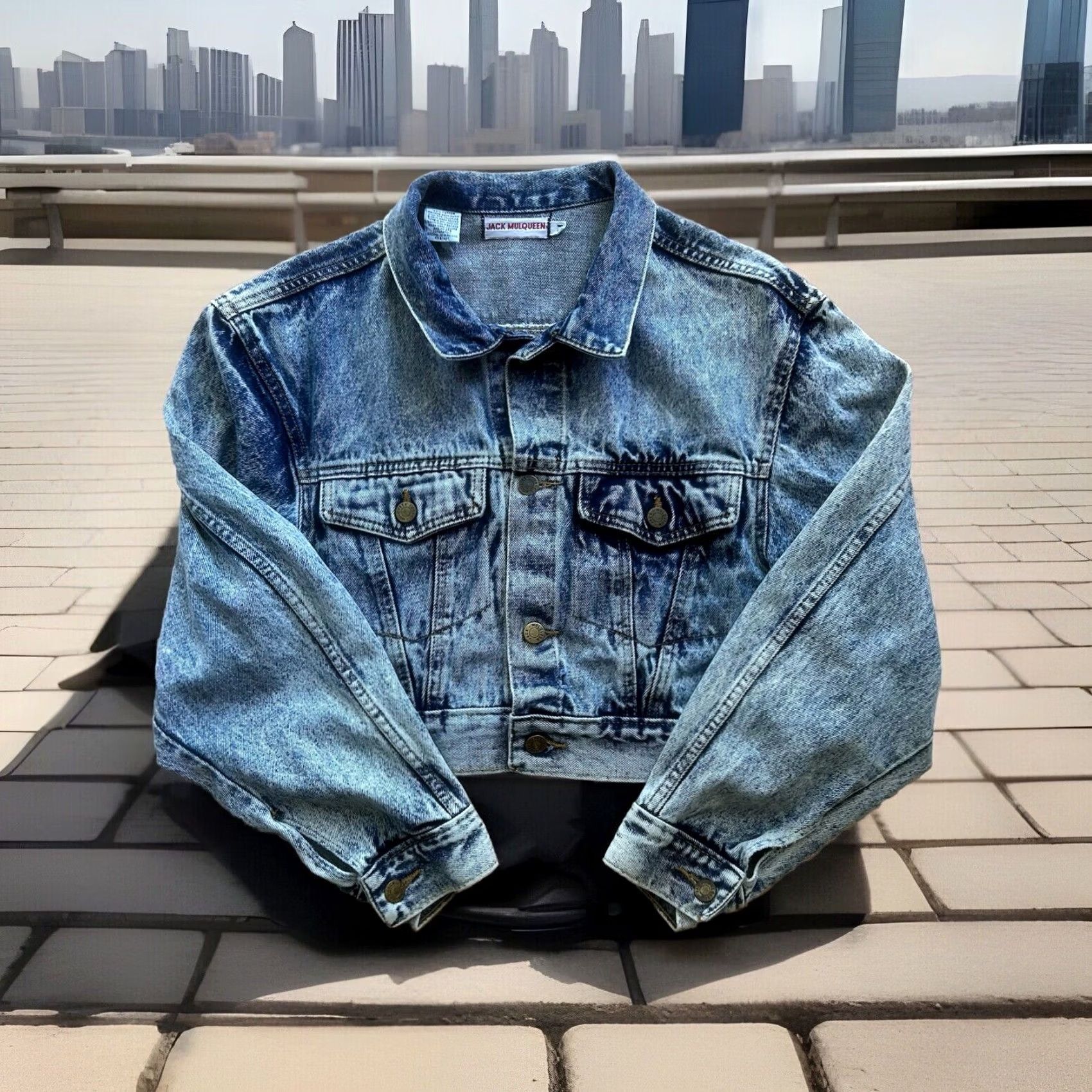 Denime VINTAGE Jack Mulqueen Denim Blue Jean Jacket Cropped Women’s Medium Size 32" / US 10 / IT 46 - 2 Thumbnail