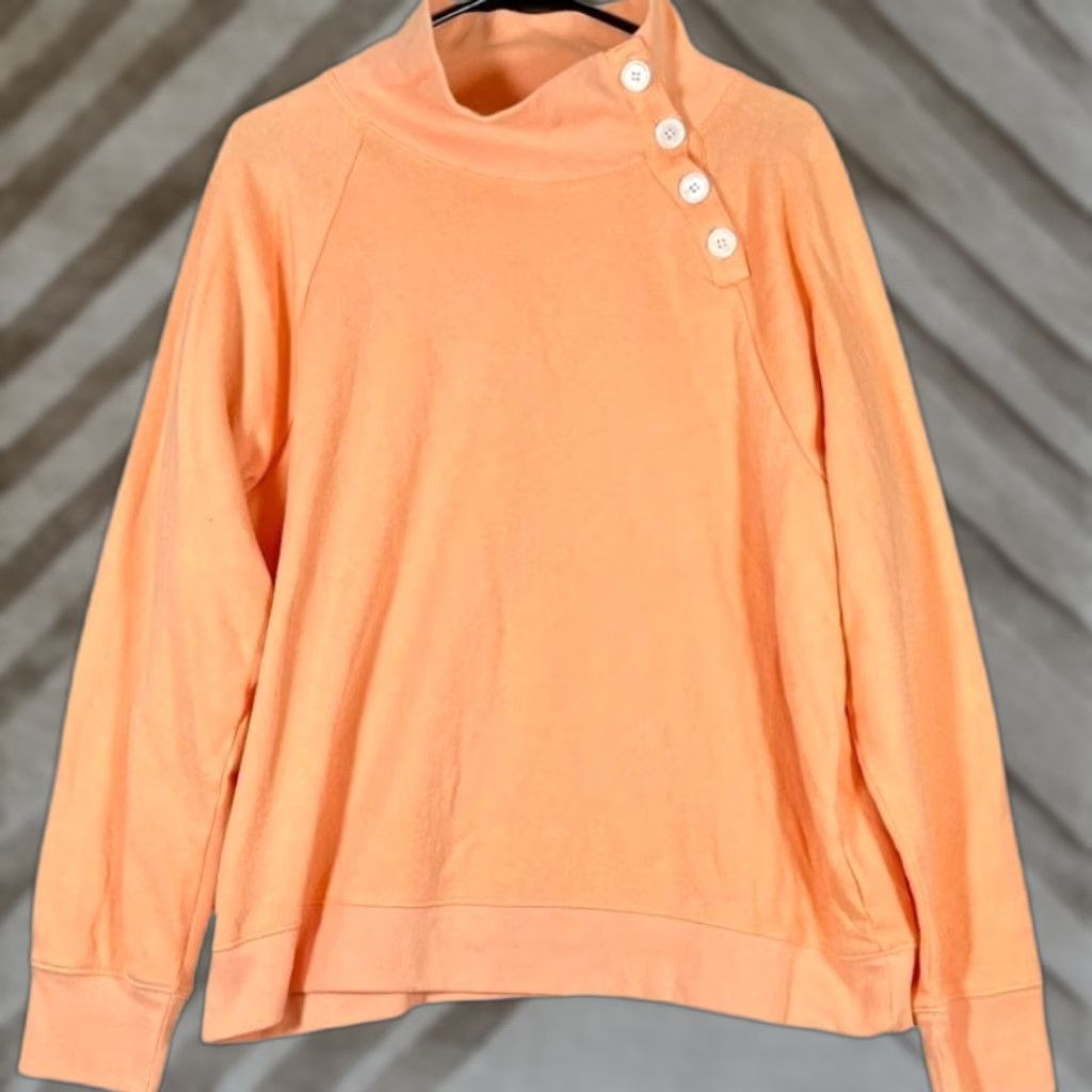 J.Crew VINTAGE J.CREW Womens Sweater Orange Fleece Mock Neck Button Shoulder Long Sleeve XL Size XL / US 12-14 / IT 48-50 - 1 Thumbnail