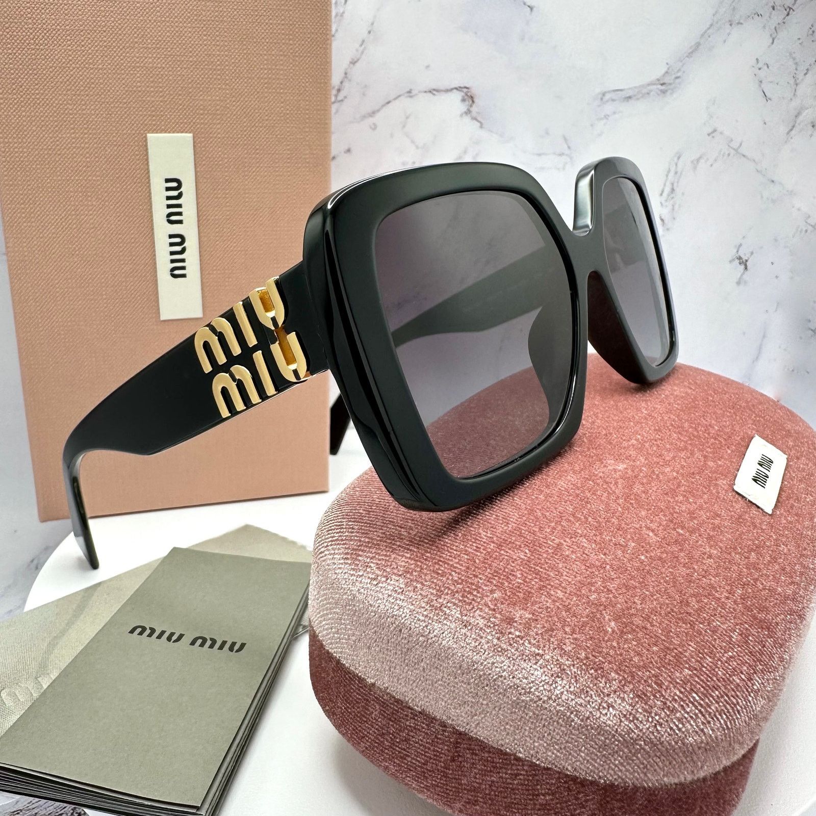 Miu Miu New MIU MIU Sunglasses Black Square Gold Full Rim 56 MIU MIU Size ONE SIZE - 1 Thumbnail