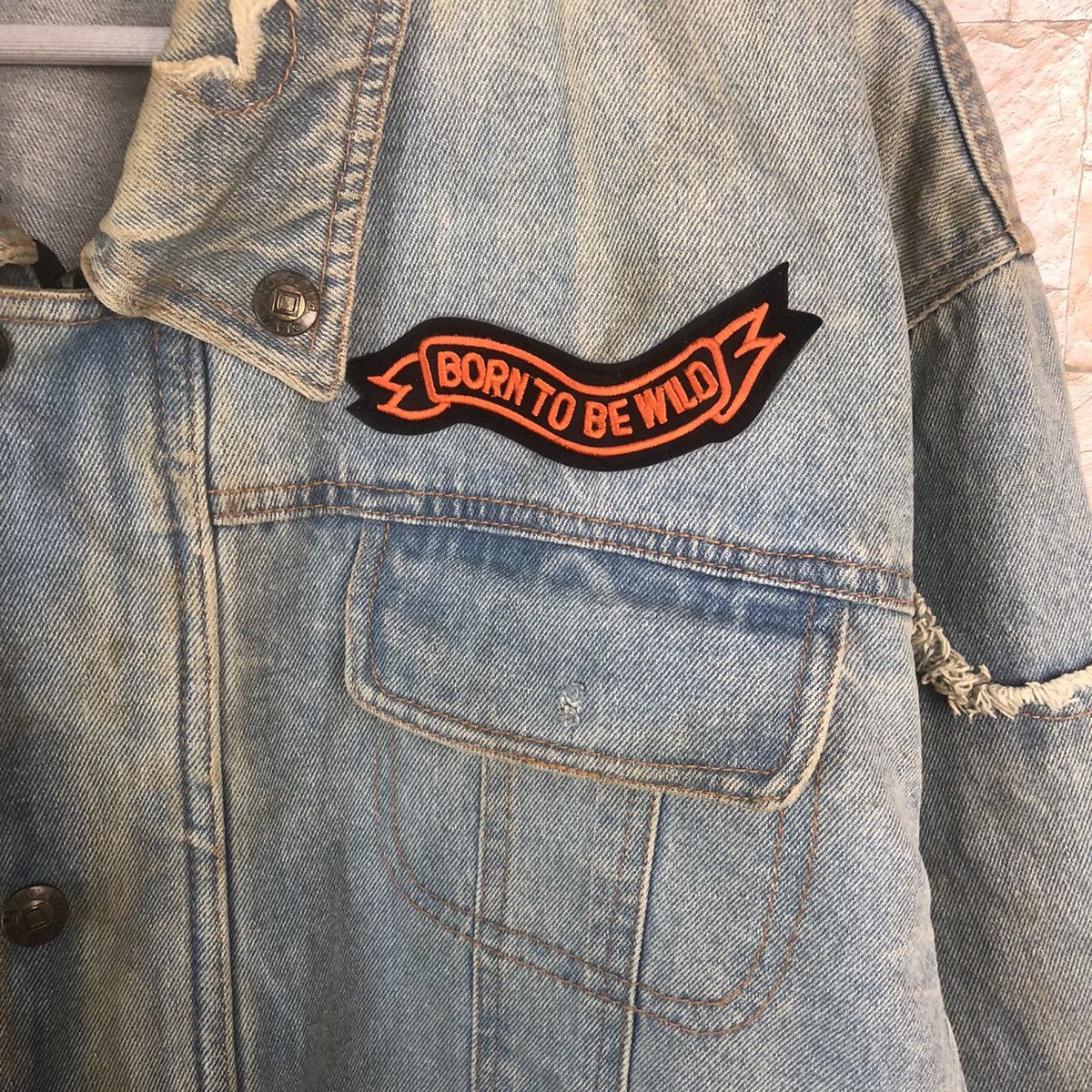 Japanese Brand Born To Wild Blue ripped patchwork Denim Jacket #A25 Size US XL / EU 56 / 4 - 12 Thumbnail