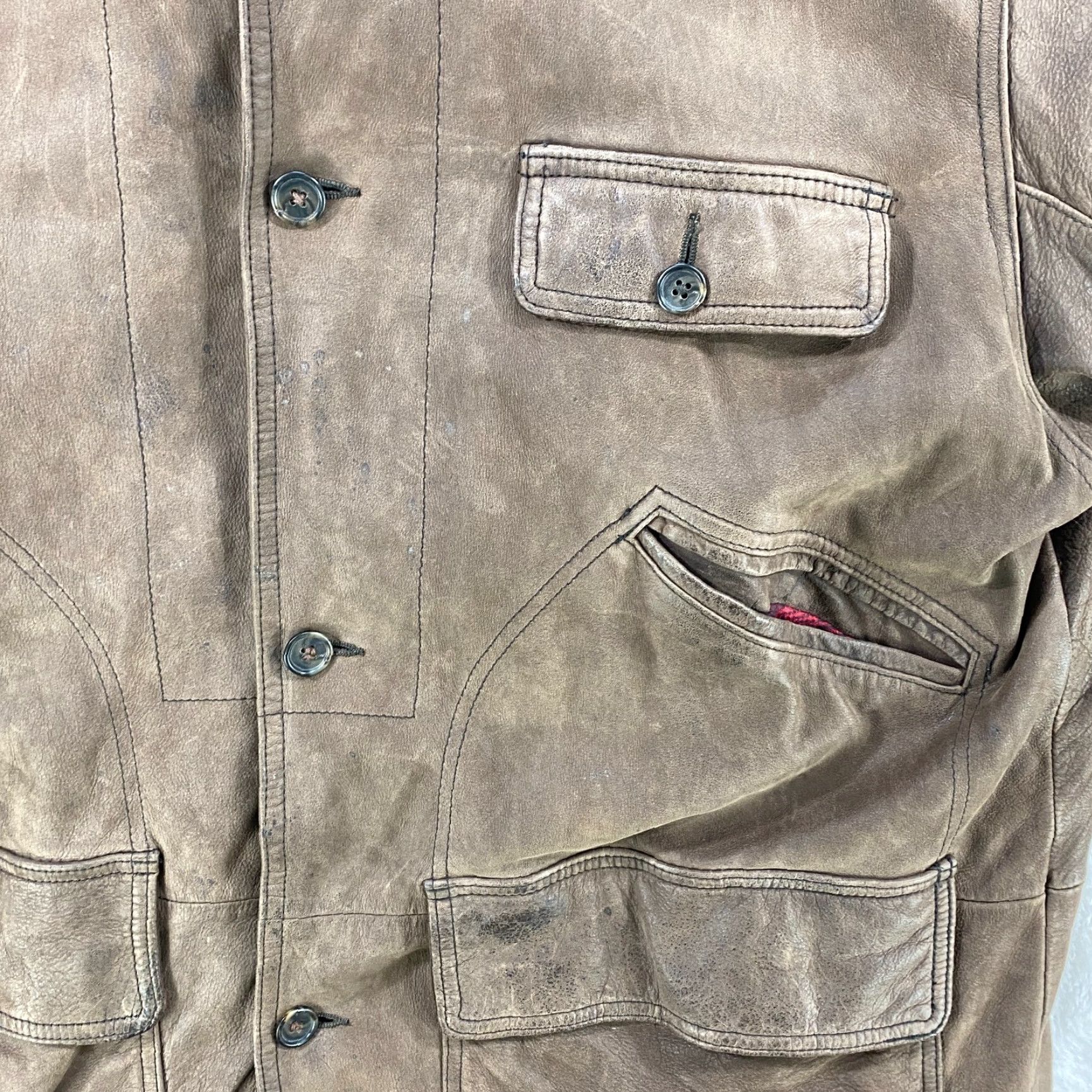 Banana Republic VINTAGE Banana Republic Brown Leather Heavy Button Up Coat Flannel Lined Large Men Coat Long Size US L / EU 52-54 / 3 - 3 Thumbnail