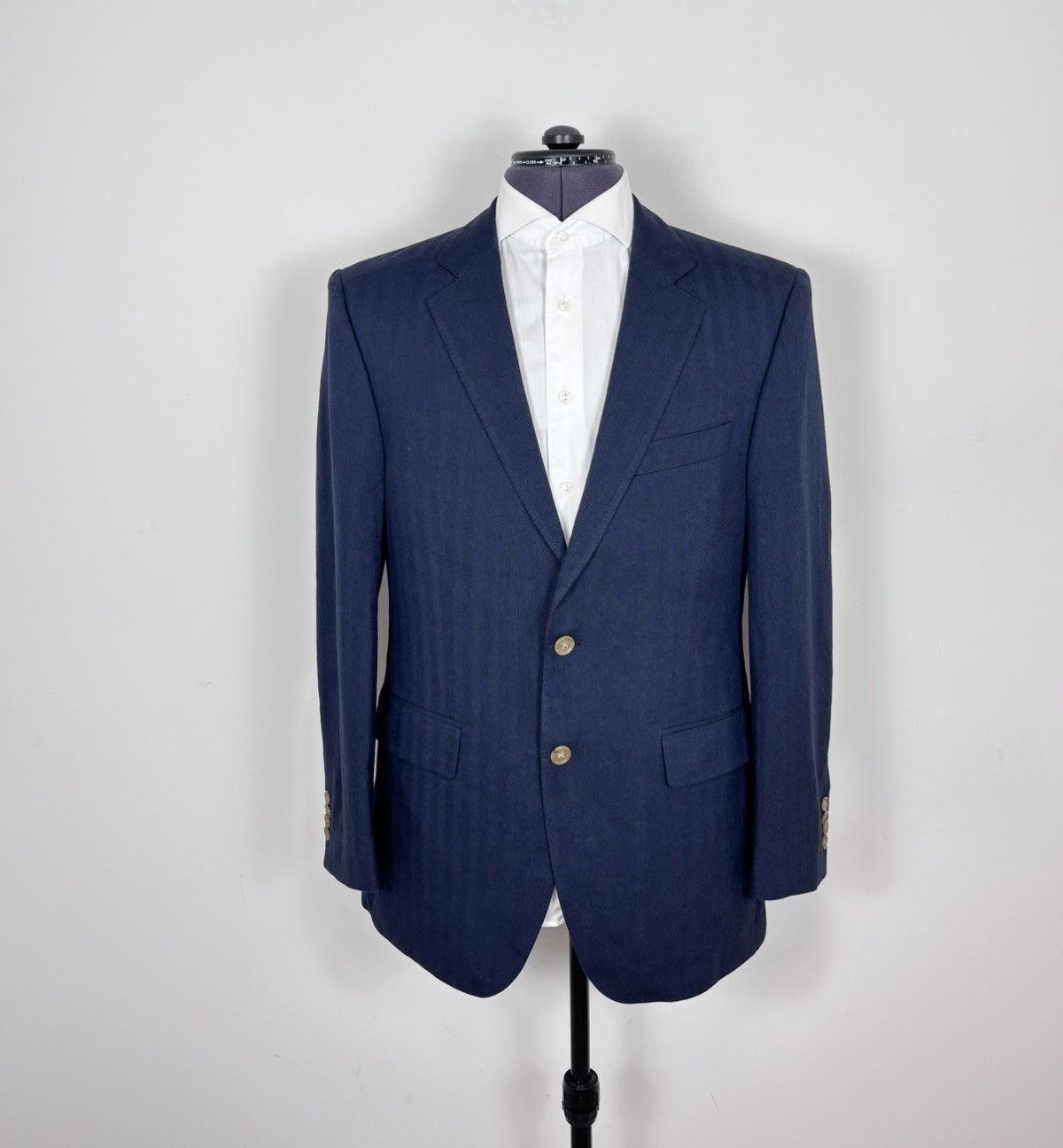 SCABAL Scabal Men’s Herringbone Navy Blue Cotton Blazer Jacket Size 40R - 1 Thumbnail