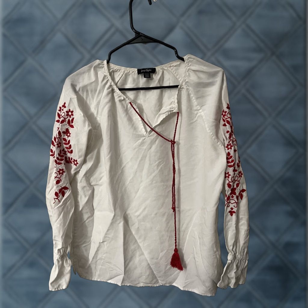 Lord & Taylor VINTAGE LORD & TAYLOR Women Blouse Shirt Long Sleeve M White Lyocell Tassel Beaded 90s Womens Size M / US 6-8 / IT 42-44 - 1 Thumbnail