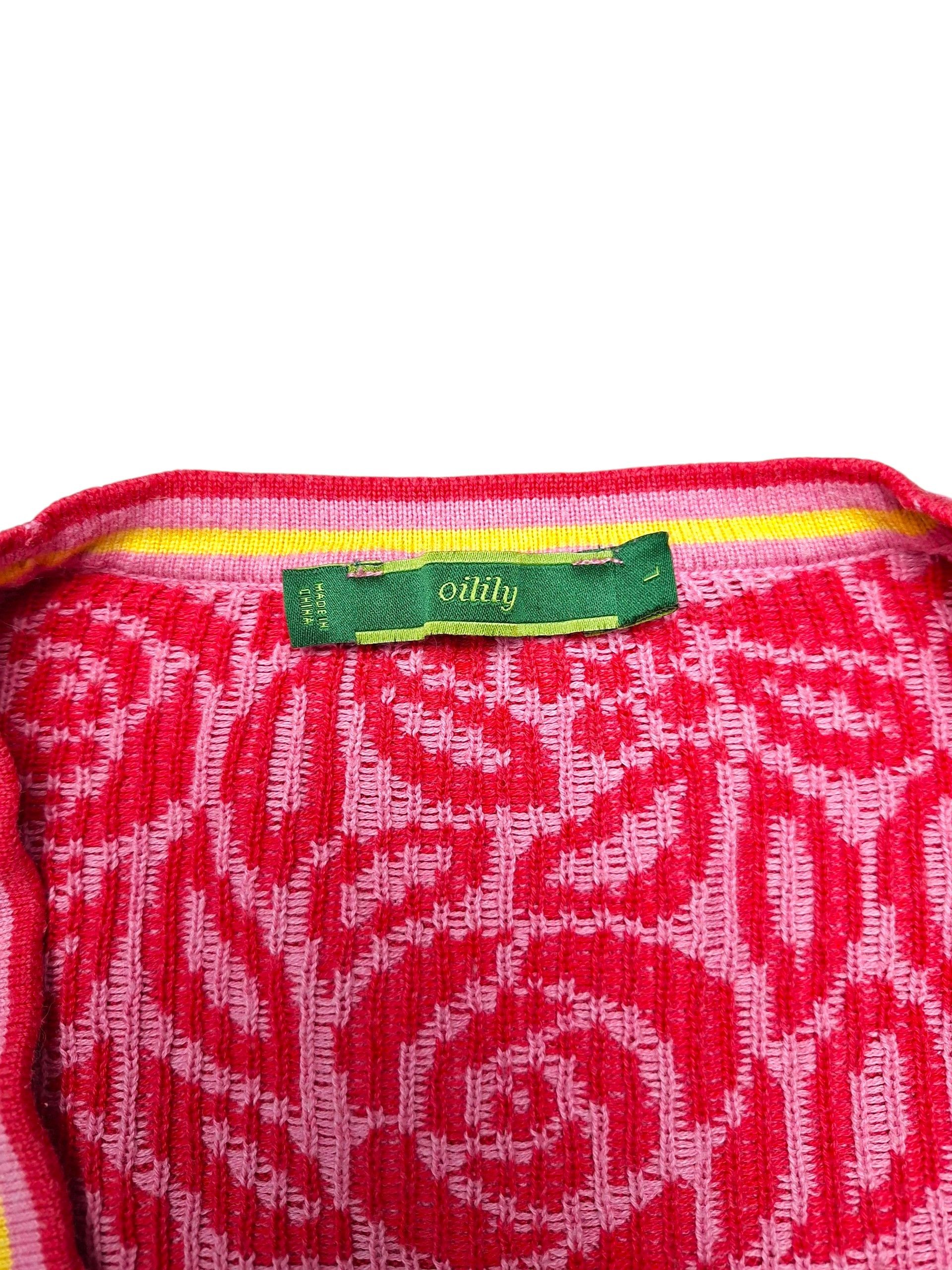Oilily Oilily Floral Knit Cardigan Size L Pink Rose Stripe Size L / US 10 / IT 46 - 3 Thumbnail
