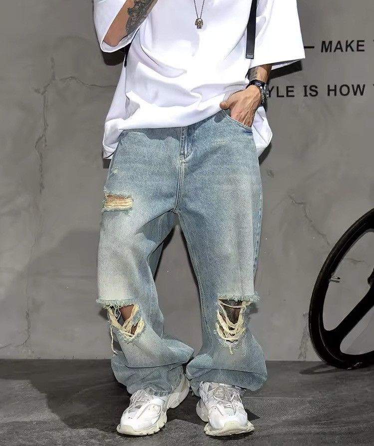 Japanese Brand × Jean Stylish Skateboard Baggy Ripped Jeans Size US 31 - 3 Thumbnail