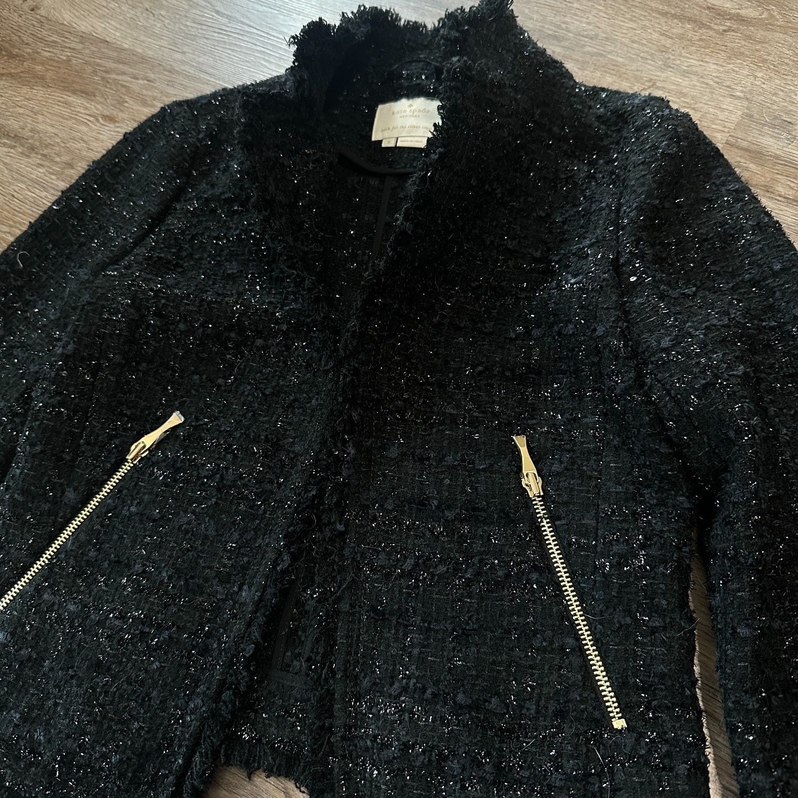 Kate Spade Kate Spade Open Tweed Jacket Size 2 Raw Fringe Black Blazer Size XS / US 0-2 / IT 36-38 - 2 Thumbnail