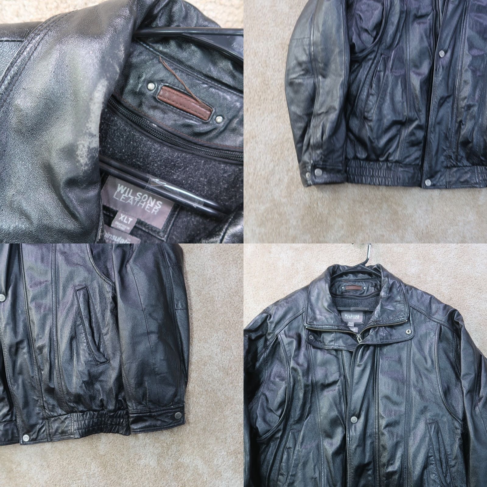 Vintage VINTAGE Wilsons Leather Bomber Jacket Black Leather Full Zip Insulated XLT Men’s Mid-Length Coat/Casual Winter 90s Size US XL / EU 56 / 4 - 8 Thumbnail