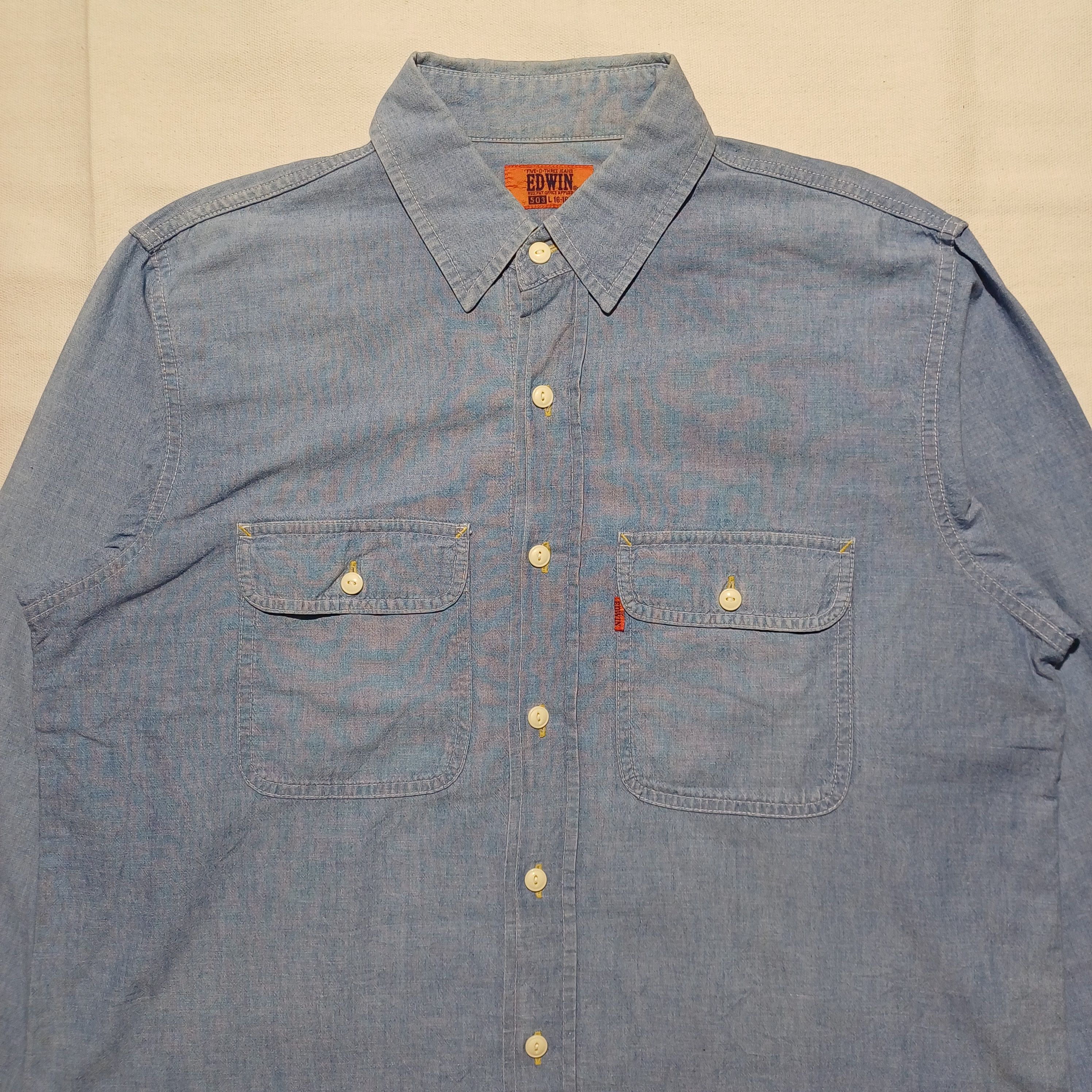 Edwin Orange Tab Chambray Shirt Japan by Edwin 503 Size US L / EU 52-54 / 3 - 2 Thumbnail