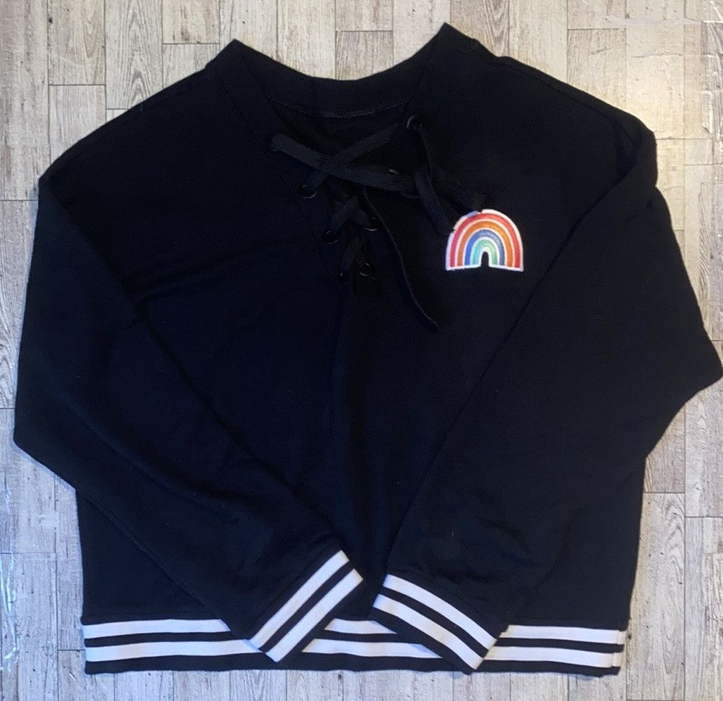 Other Custom, Rainbow Patchwork, Oversized, Lace Up Chest Sweater Size ONE SIZE - 5 Thumbnail