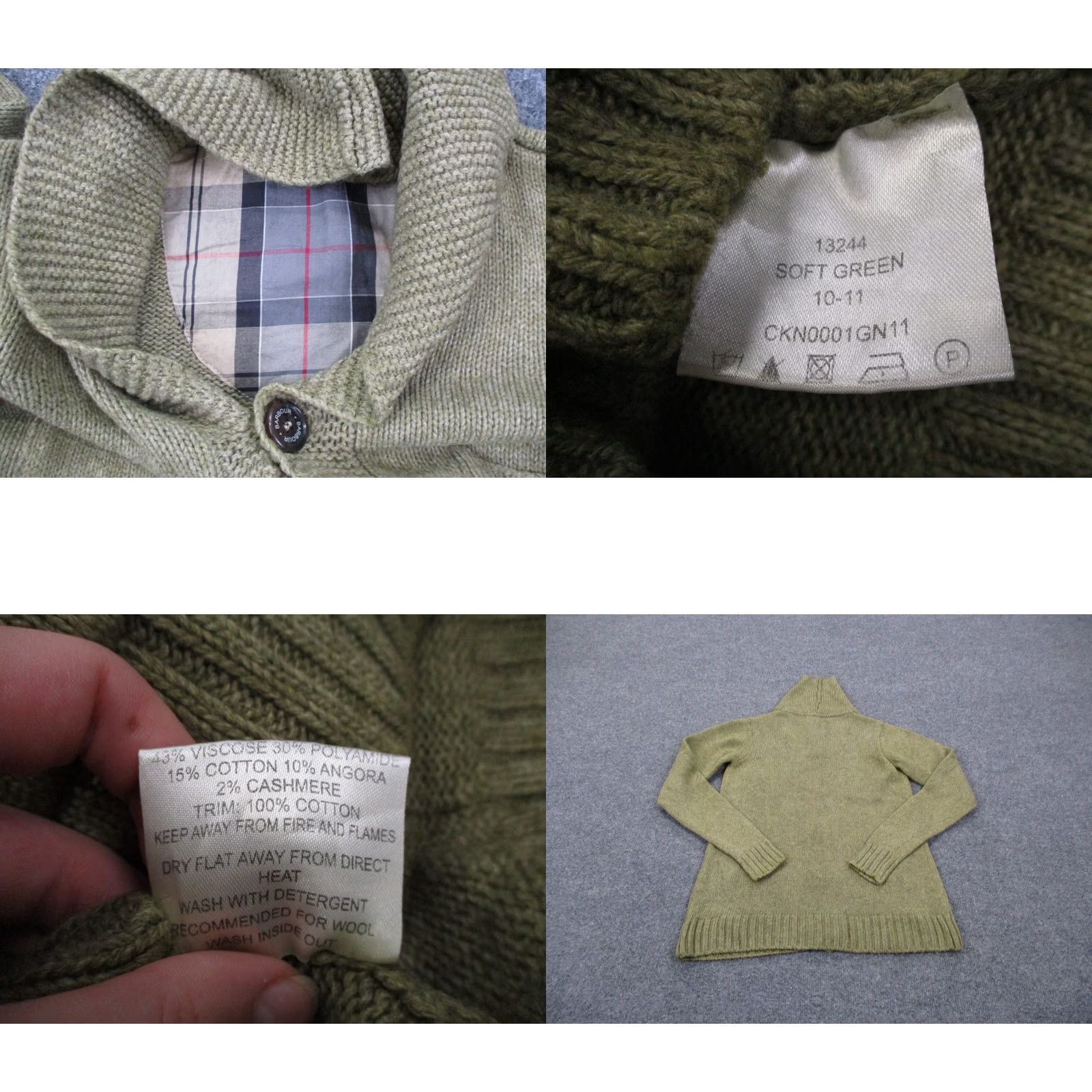Barbour Barbour Sweater Womens 10 11 Green Viscose Cashmere Cowl Neck Fisherman Cable-Knit Cardigan Lounge Casual Mens? No genders specified Size L / US 10 / IT 46 - 8 Thumbnail