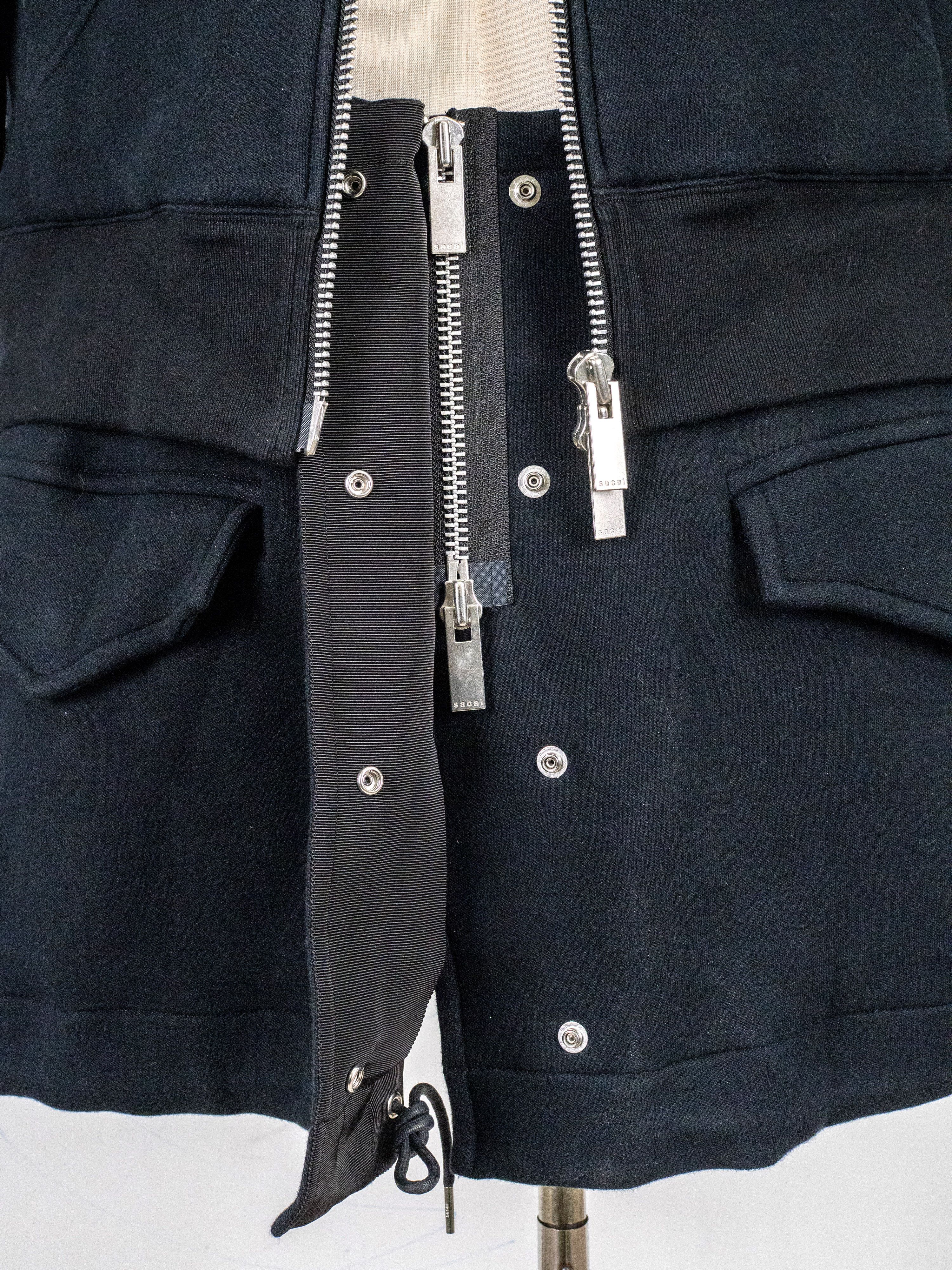 Sacai Sacai Black Cotton Zip Up Mid Length Hoodie Size US M / EU 48-50 / 2 - 5 Thumbnail