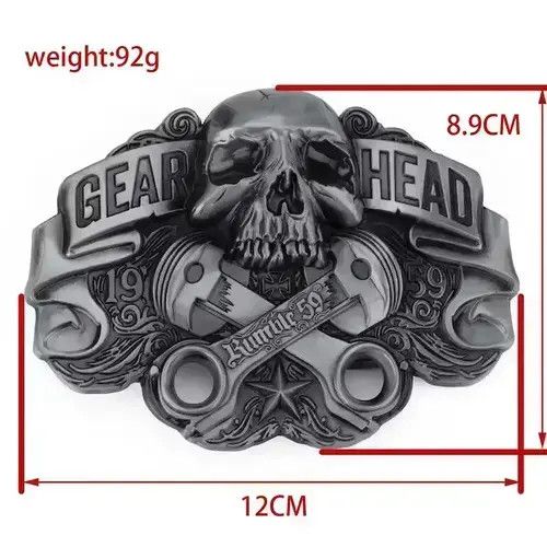 Leather GEAR HEAD Skull Buckle Belt Size ONE SIZE - 3 Thumbnail