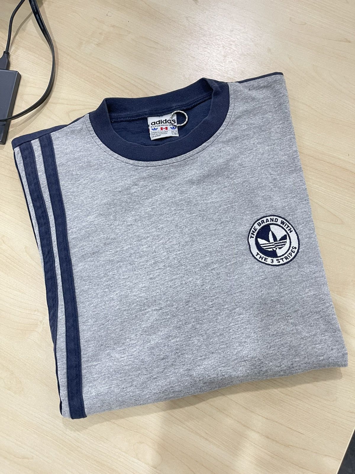 Adidas × Vintage Vintage 90s Adidas "The Brand with The 3 Stripes" Ringer Tee Size US L / EU 52-54 / 3 - 1 Thumbnail