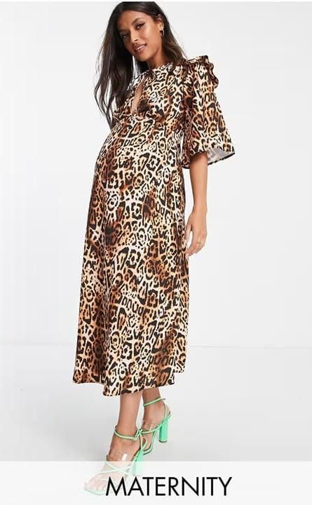 Designer NWT Queen Bee Maternity tie neck midi dress leopard print 12 Size L / US 10 / IT 46 - 1 Thumbnail