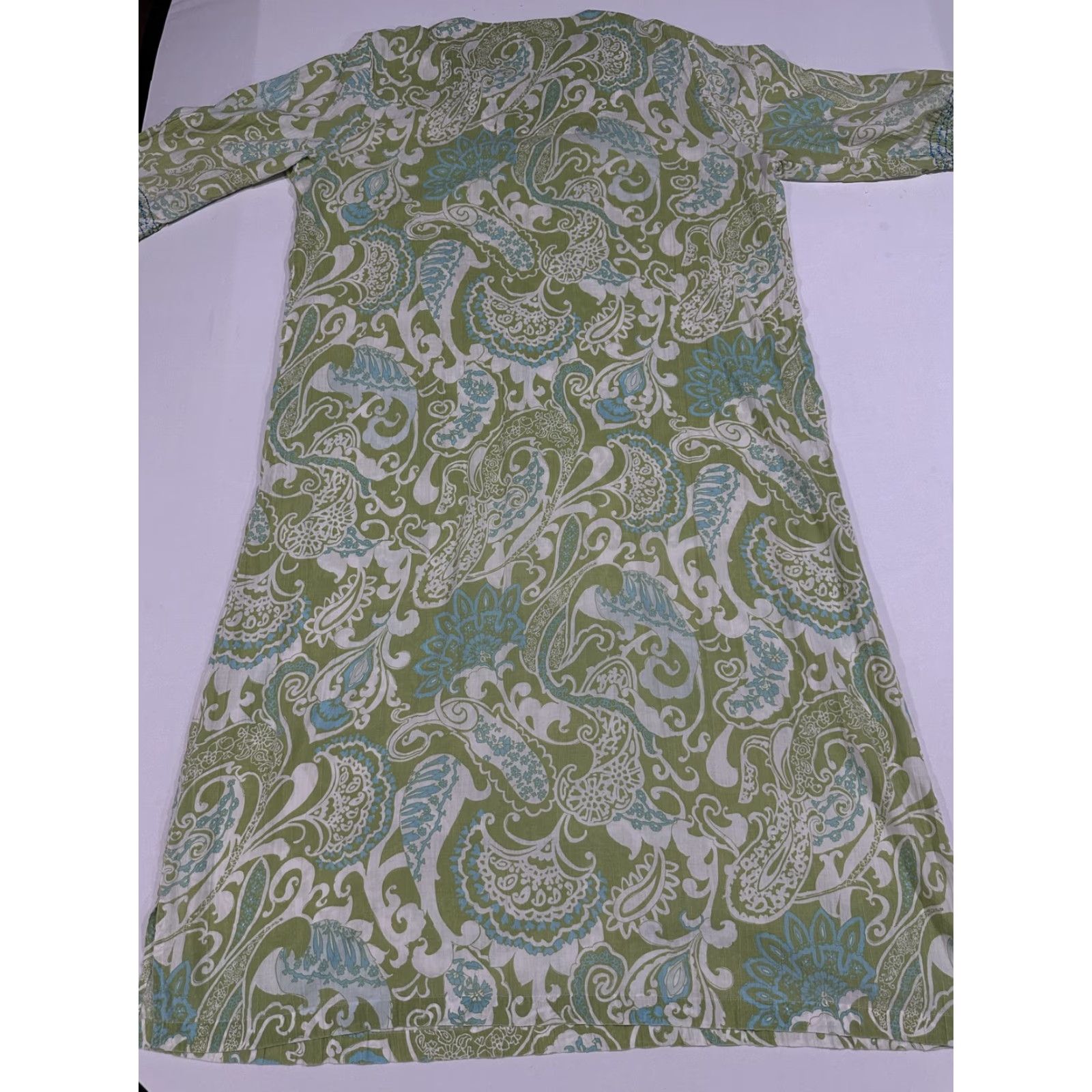 Charter Club Charter Club Dress Womens L Green Paisley Maxi V-Neck Embroidered Cotton FLAW Size L / US 10 / IT 46 - 6 Thumbnail