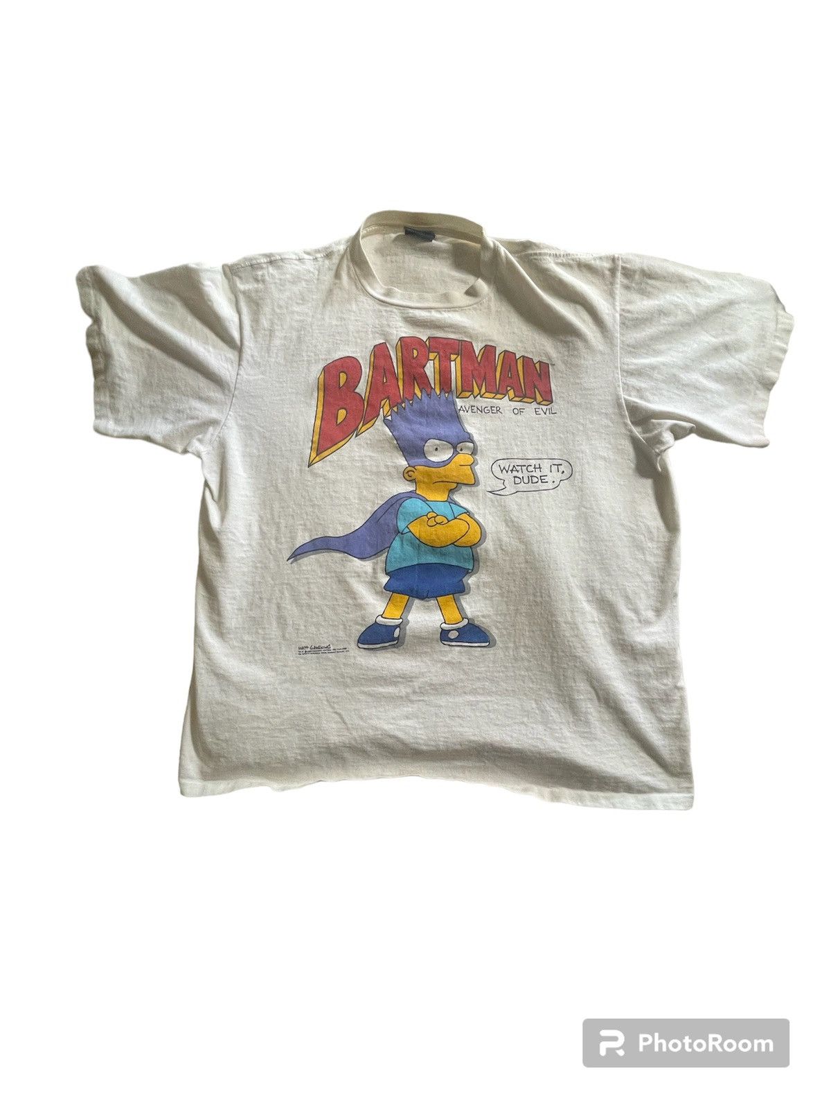 image of Batman x The Simpsons 1989 Bart Simpson Bartman Graphic Tee in White, Men's (Size XL)