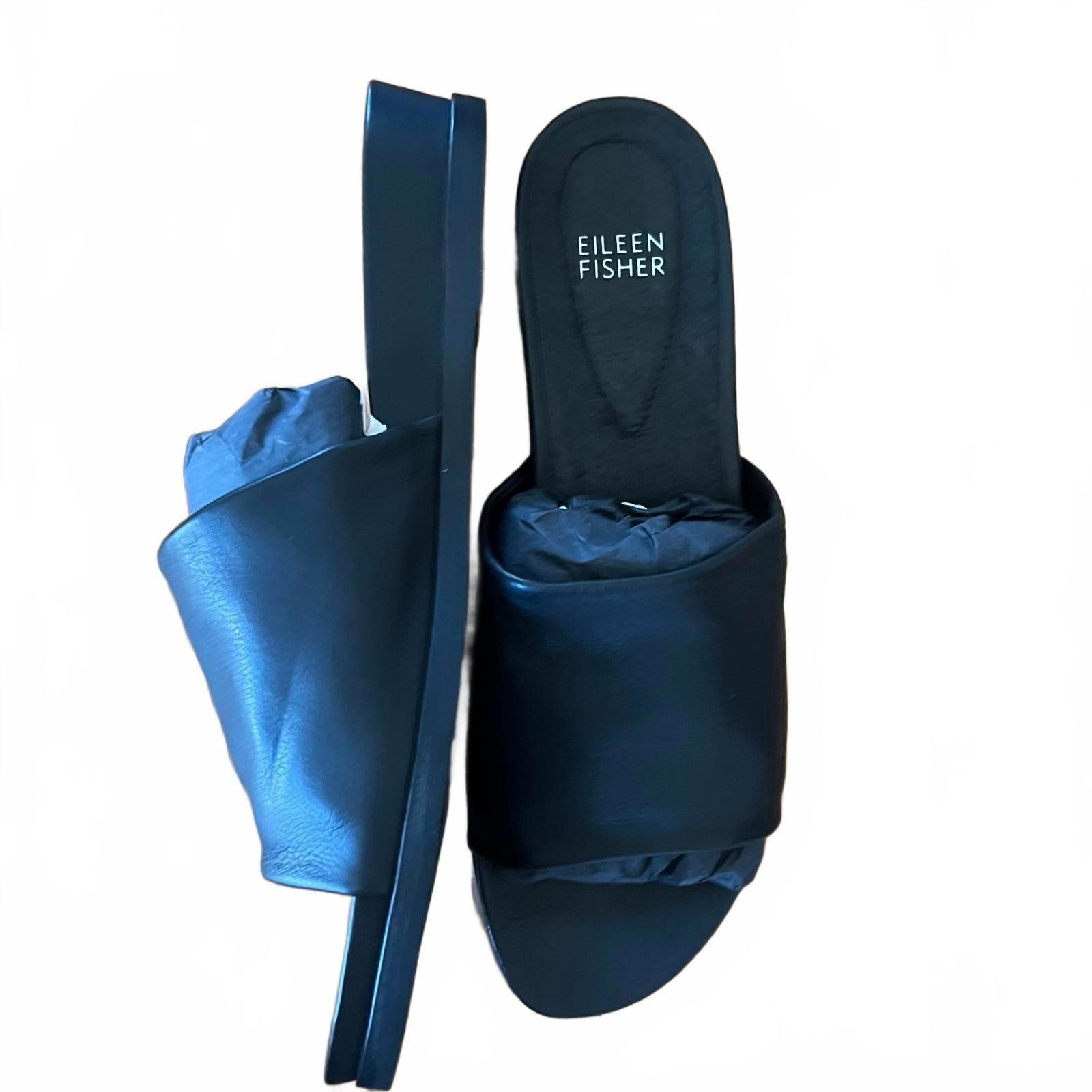 Eileen Fisher NIB - 8M - Women-Eileen Fisher Soft Napa Black Slide Sandals Size US 8 / IT 38 - 1 Thumbnail