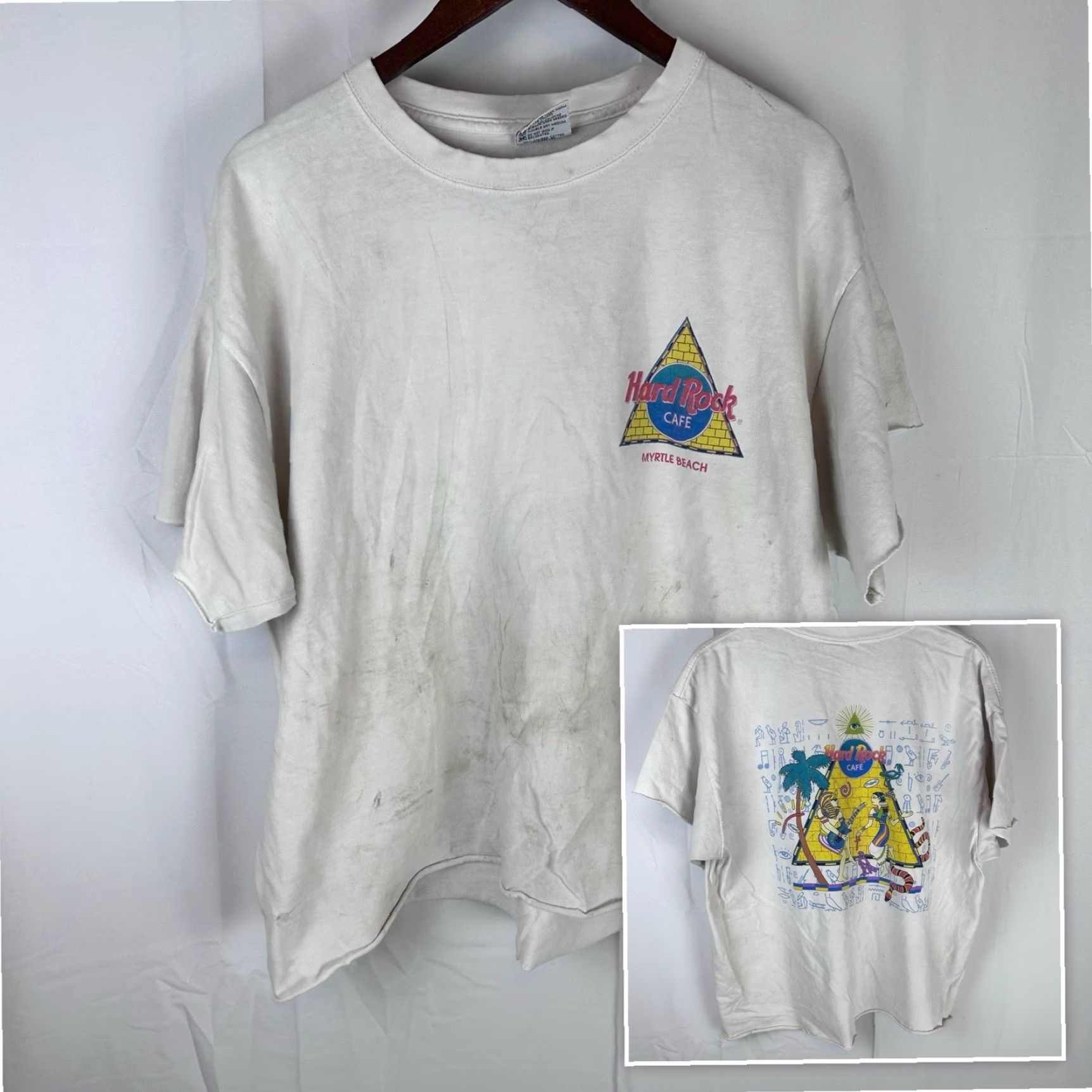 Hard Rock Cafe VINTAGE Hard Rock Cafe Shirt XL White Mens Thrashed Myrtle Beach Shirt Size US XL / EU 56 / 4 - 2 Thumbnail