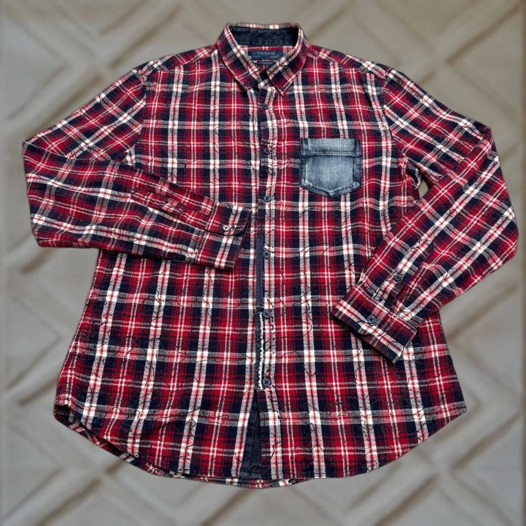 Desigual DESIGUAL Button-Down Shirt Mens L Red Plaid Flannel Embroidered Denim Trim Casual Everyday Comfort Shirt Size US L / EU 52-54 / 3 - 1 Thumbnail