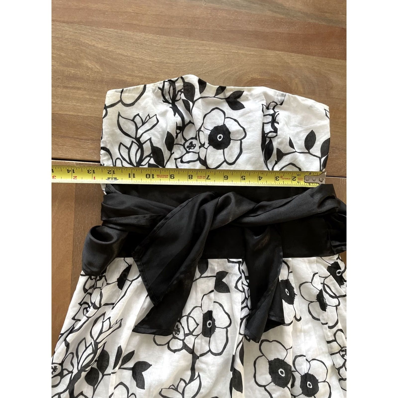 Vintage Zinc Black and White Floral Strapless Sleeveless Ribbon Dress S Size S / US 4 / IT 40 - 8 Thumbnail