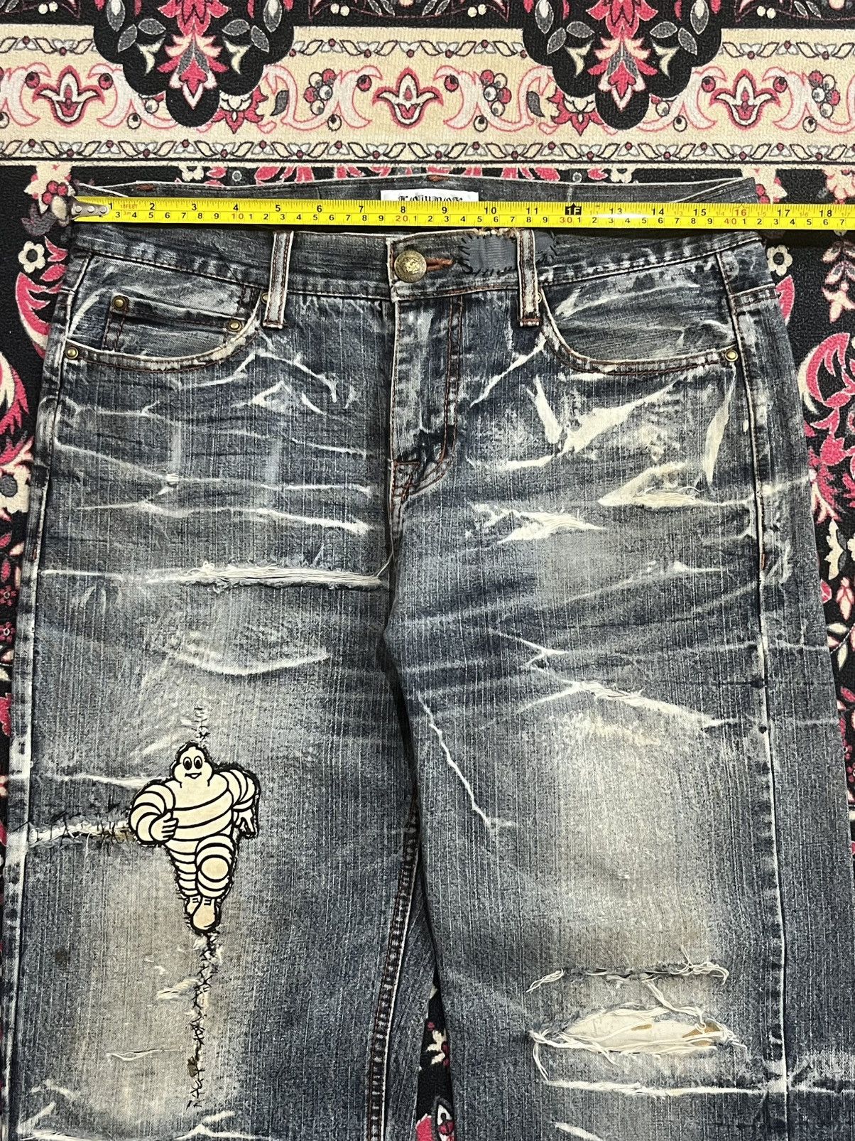 Le Grande Bleu (L.G.B.) ⚡️Distressed⚡️Vintage Lowbox “Michelin” Patches Whisker Jeans Size US 32 / EU 48 - 14 Thumbnail