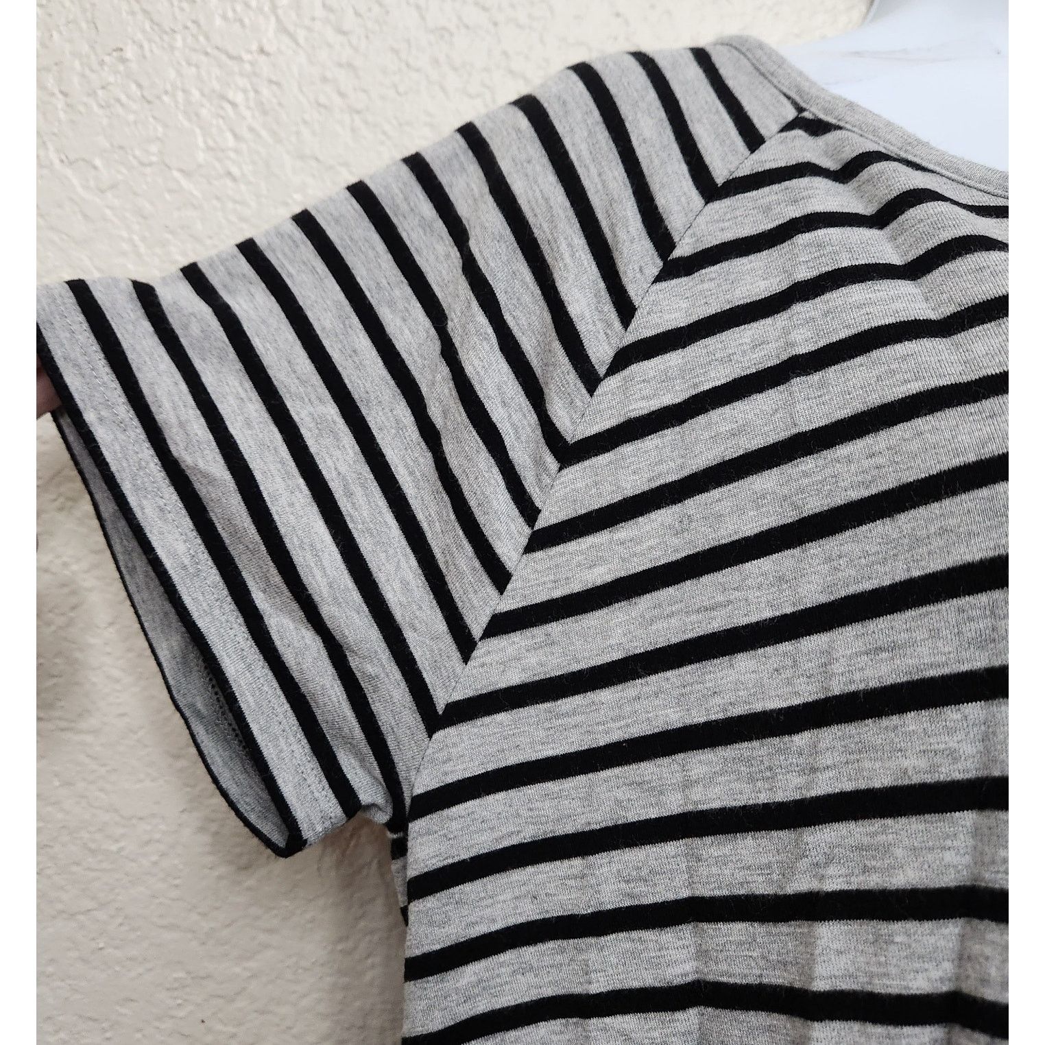 Other Premise Black Gray Striped Sheer V Insert Back Top Large Size L / US 10 / IT 46 - 2 Thumbnail